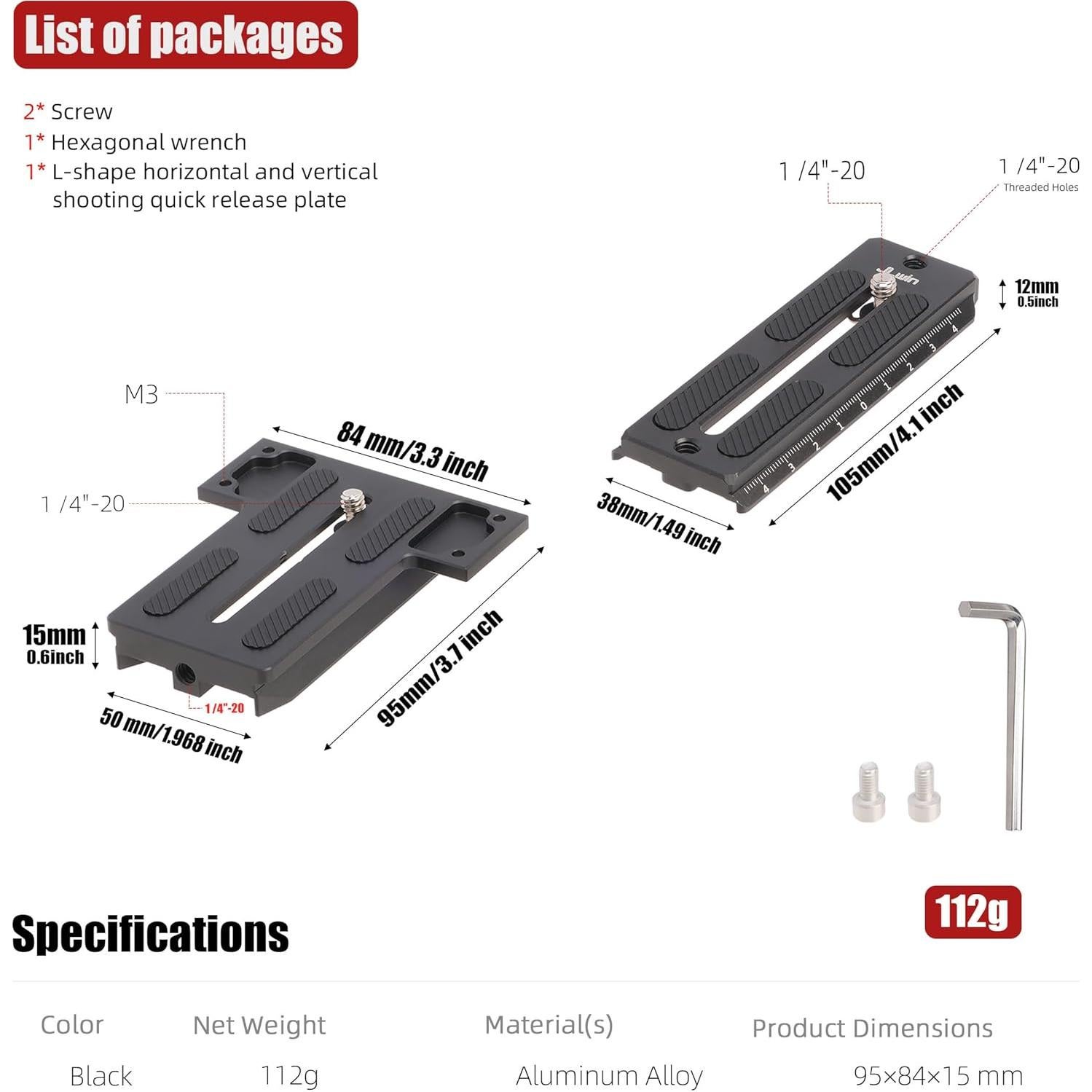 Placa de soporte L rápida Hersmay Arca-Swiss para ZHIYUN Weebill