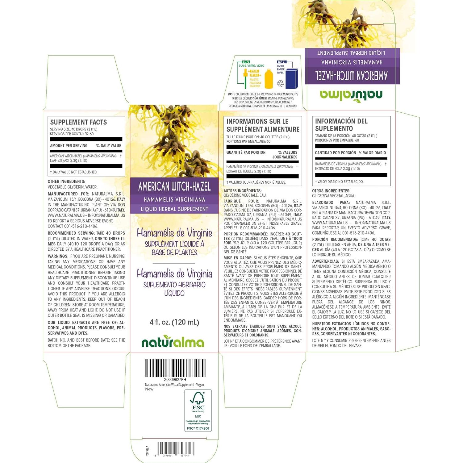 Tintura de Hamamelis Americana Naturalma 118 ml Sin Alcohol