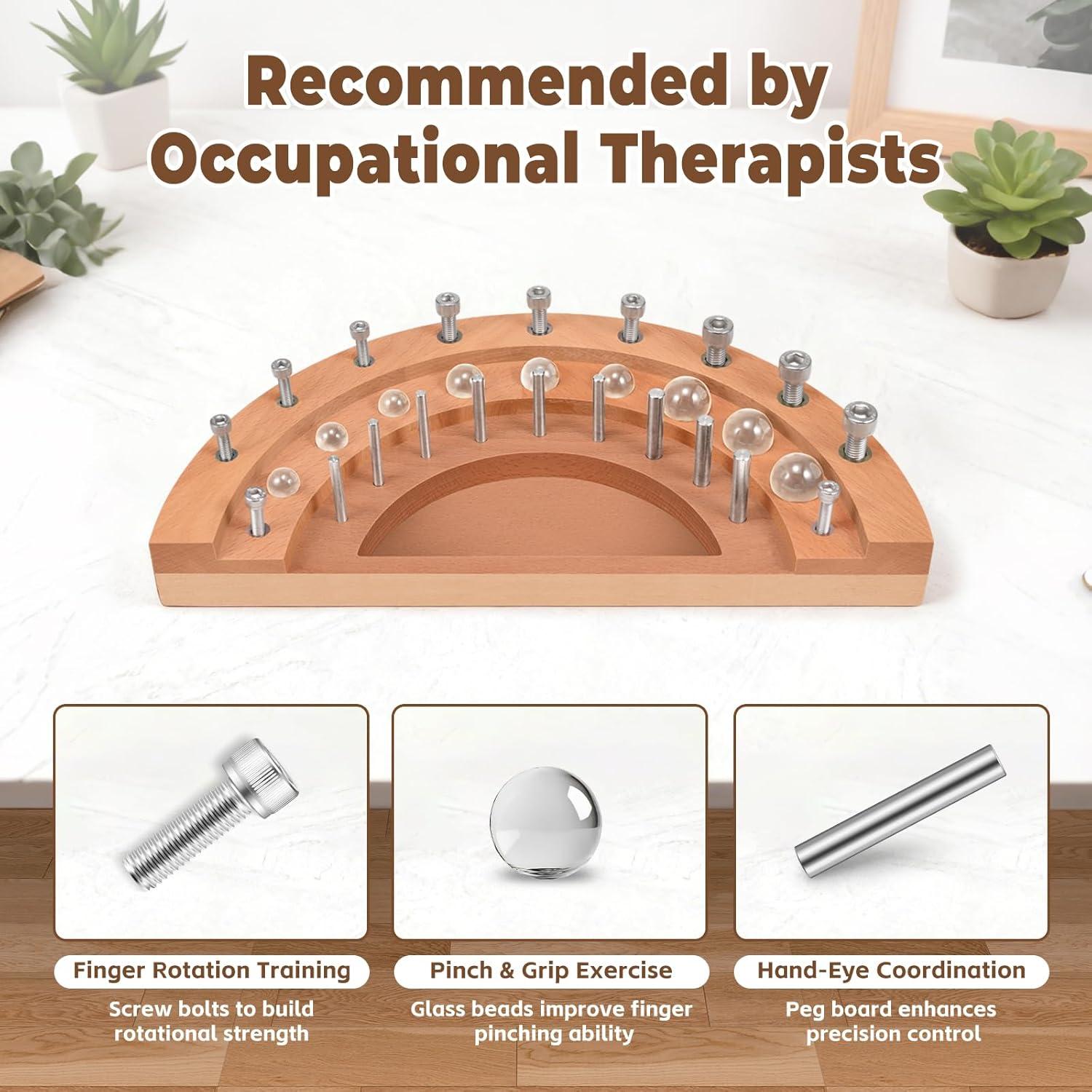 Tablero de Rehabilitación de Dedos Triceratops - Madera 27 Agujeros