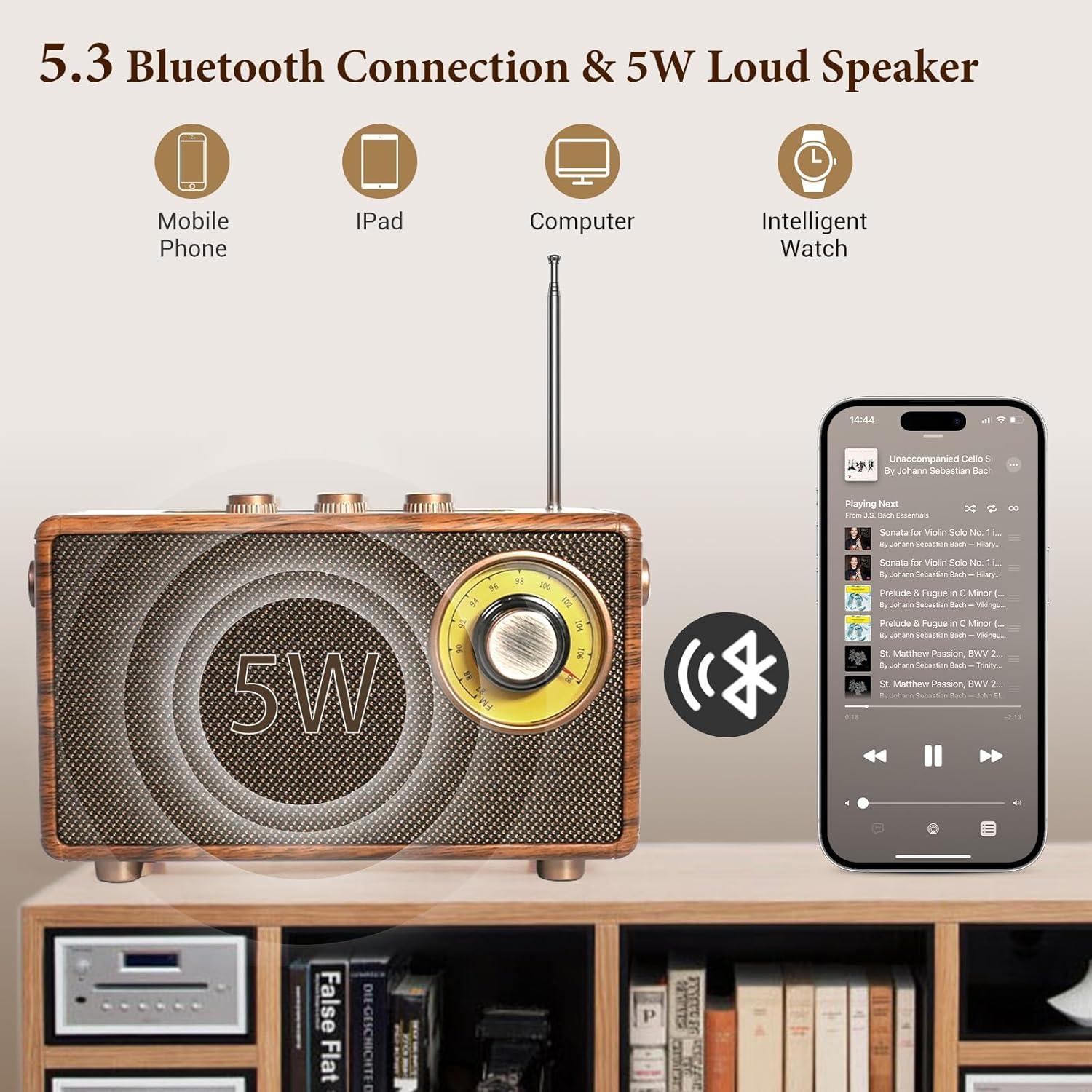 Altavoz Retro Bluetooth FREEFISH AS23 con Radio FM 15W