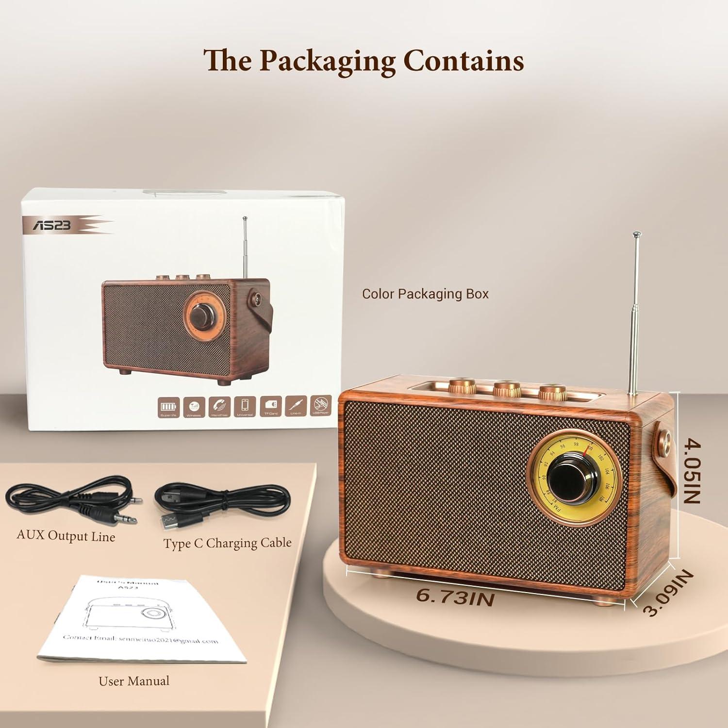 Altavoz Retro Bluetooth FREEFISH AS23 con Radio FM 15W