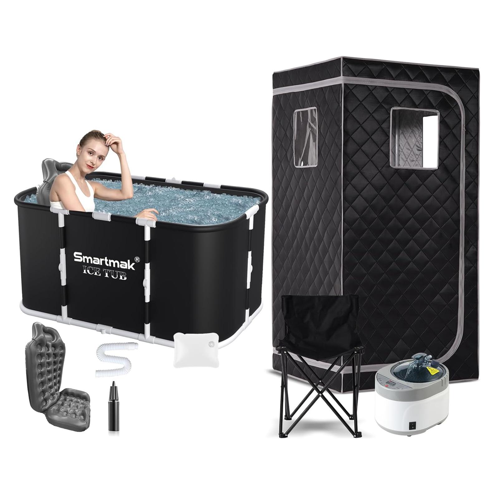 Sauna Portátil Smartmak 1500W con Baño de Hielo y Vaporera 4L