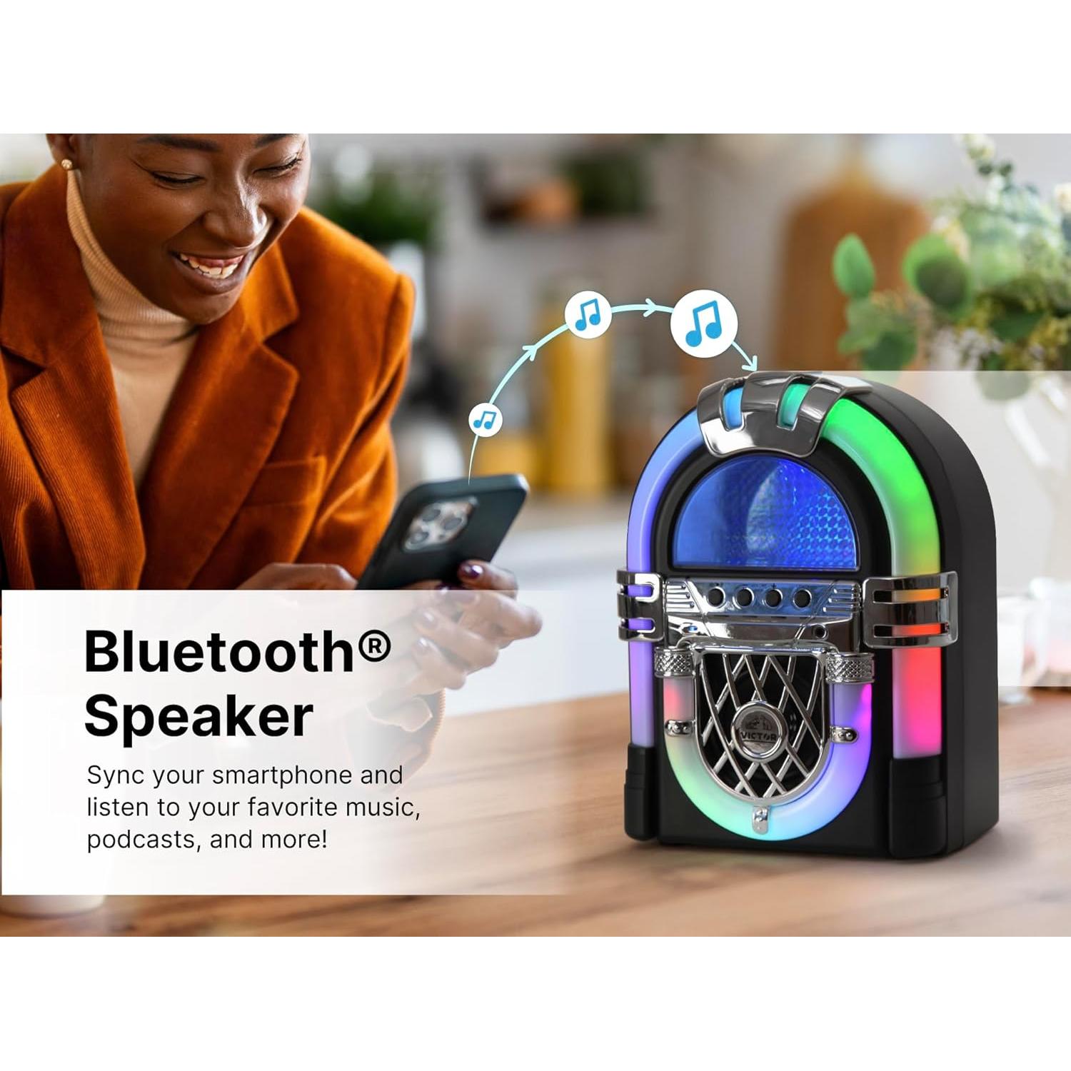 Mini Jukebox Bluetooth VICTOR VDTJ-1000 con LED y Batería