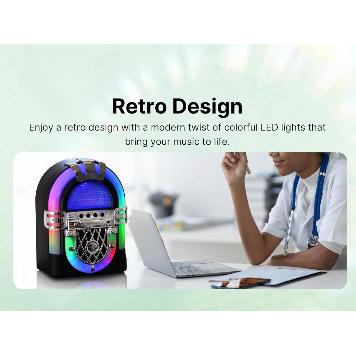 Mini Jukebox Bluetooth VICTOR VDTJ-1000 con LED y Batería