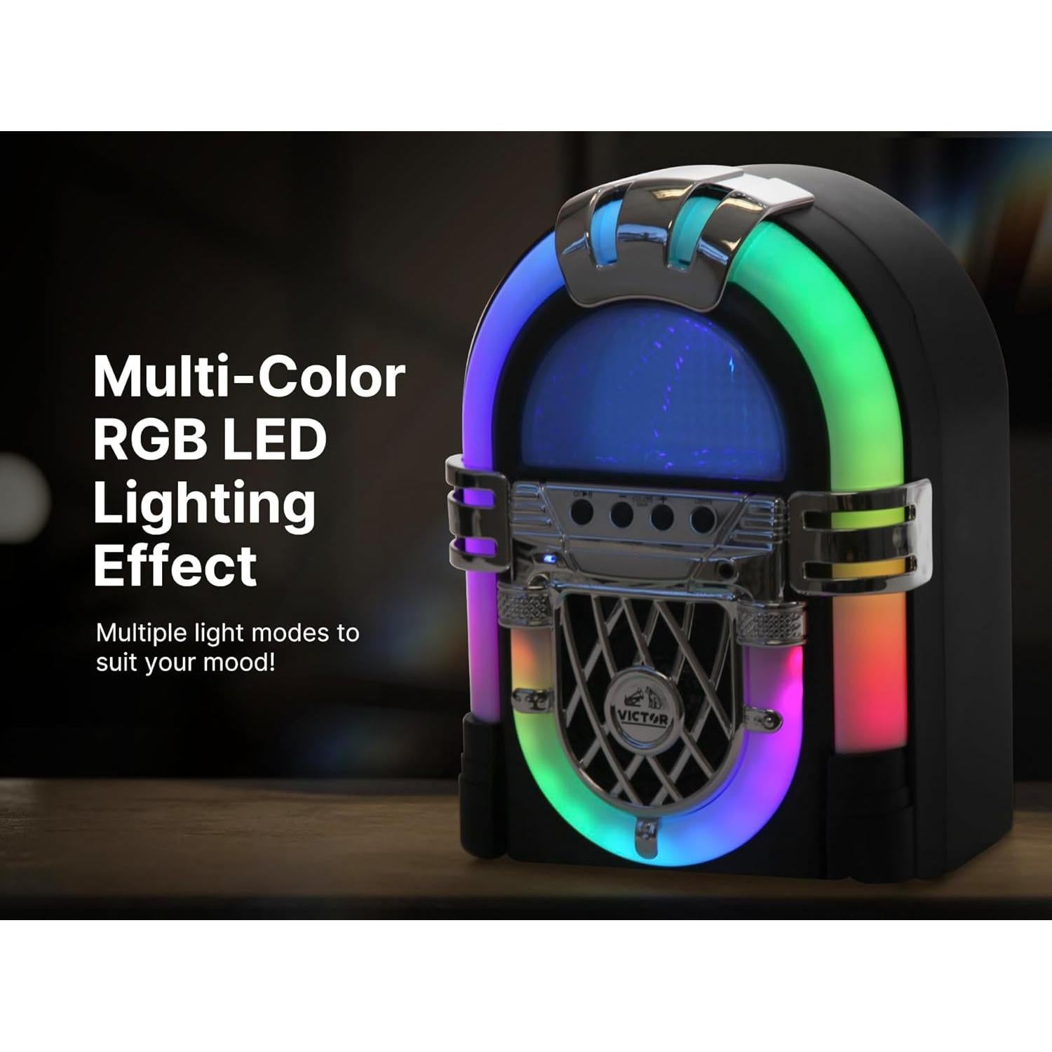 Mini Jukebox Bluetooth VICTOR VDTJ-1000 con LED y Batería