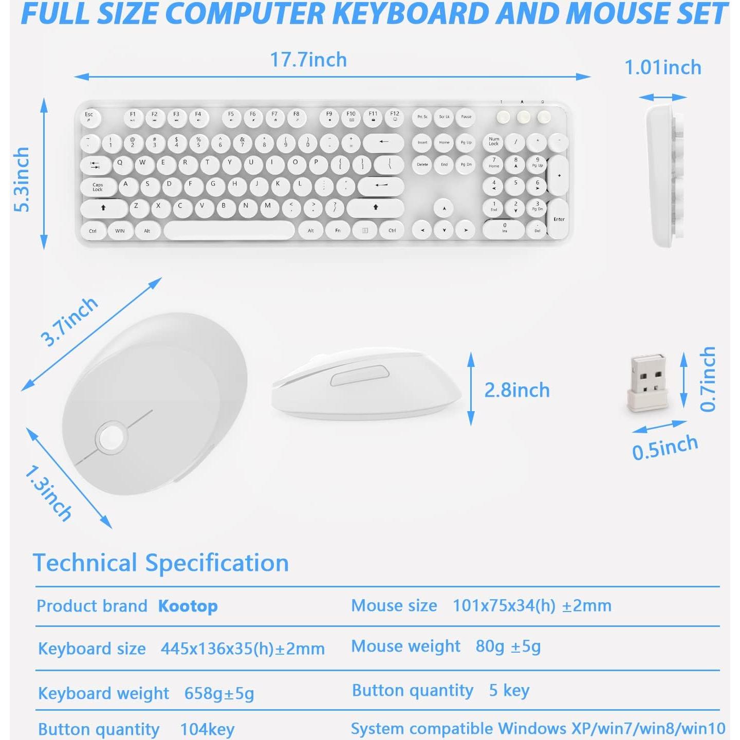 Combo Teclado y Ratón Inalámbrico LETTON Blanco 104 Teclas