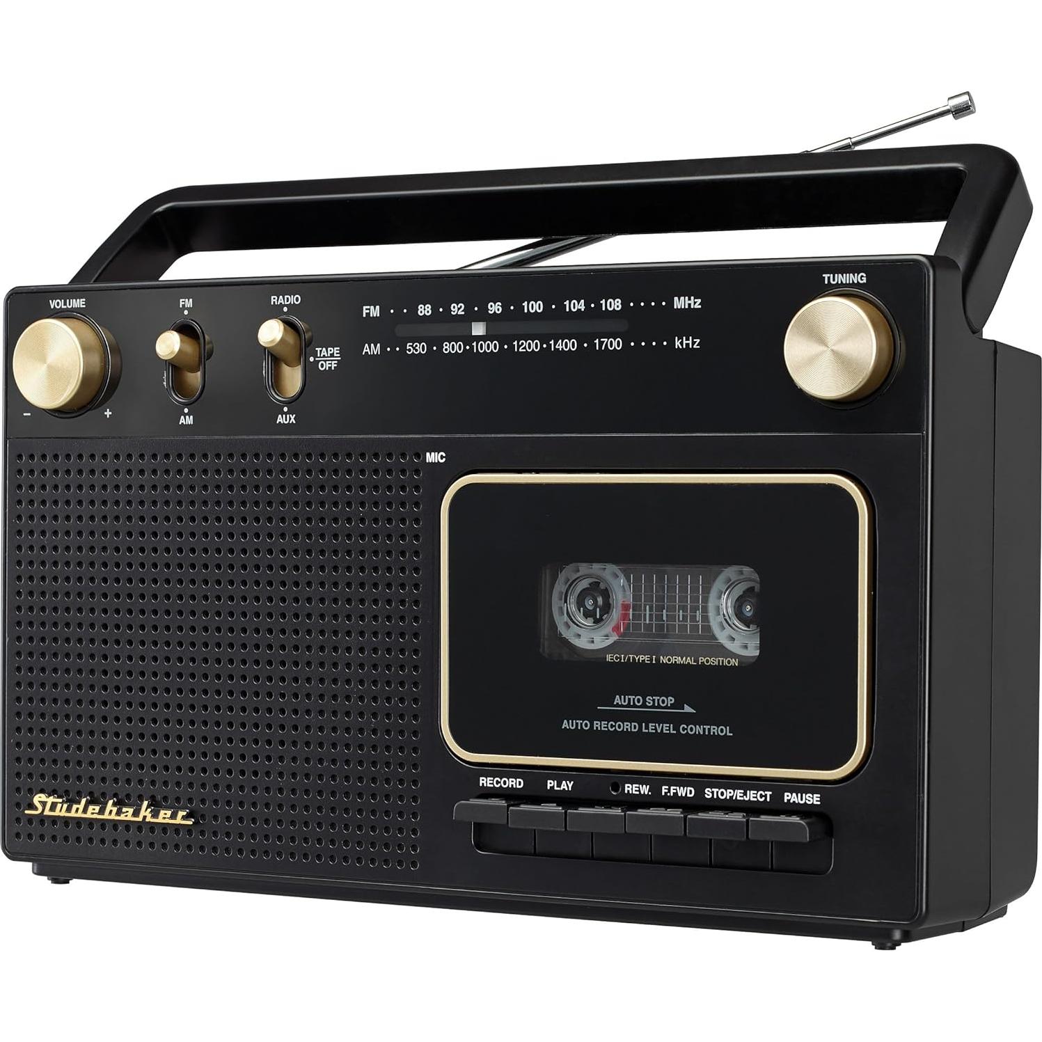 Estéreo Portátil Studebaker SB2129BG AM/FM y Grabador de Cassettes