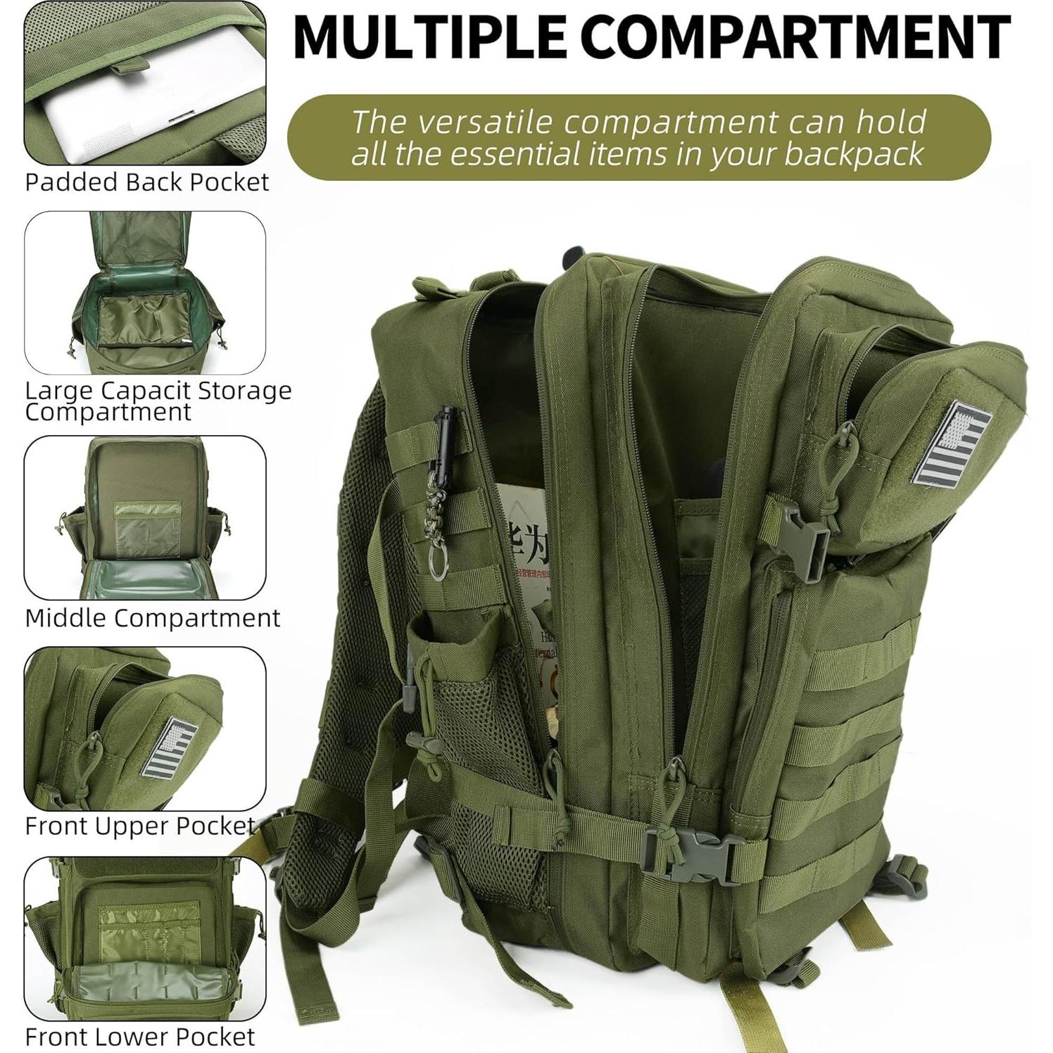 Mochila Táctica 45L Molle Verde para Senderismo y Camping