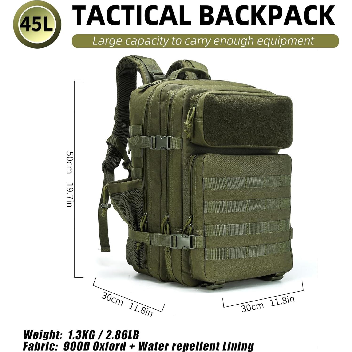 Mochila Táctica 45L Molle Verde para Senderismo y Camping