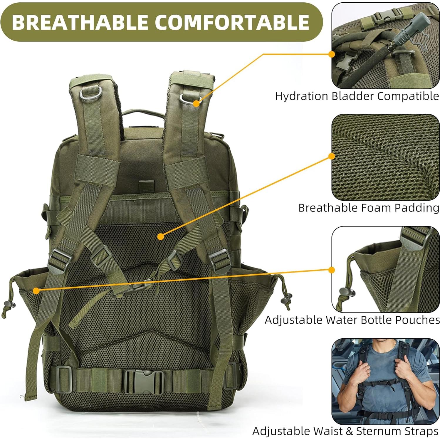 Mochila Táctica 45L Molle Verde para Senderismo y Camping