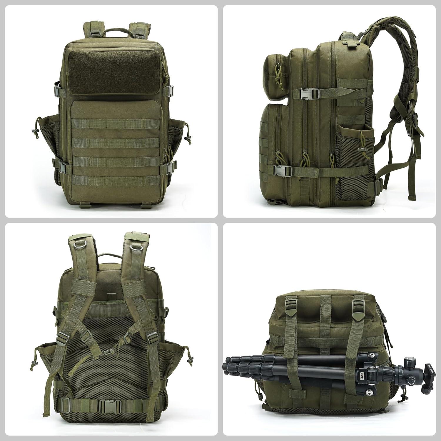 Mochila Táctica 45L Molle Verde para Senderismo y Camping