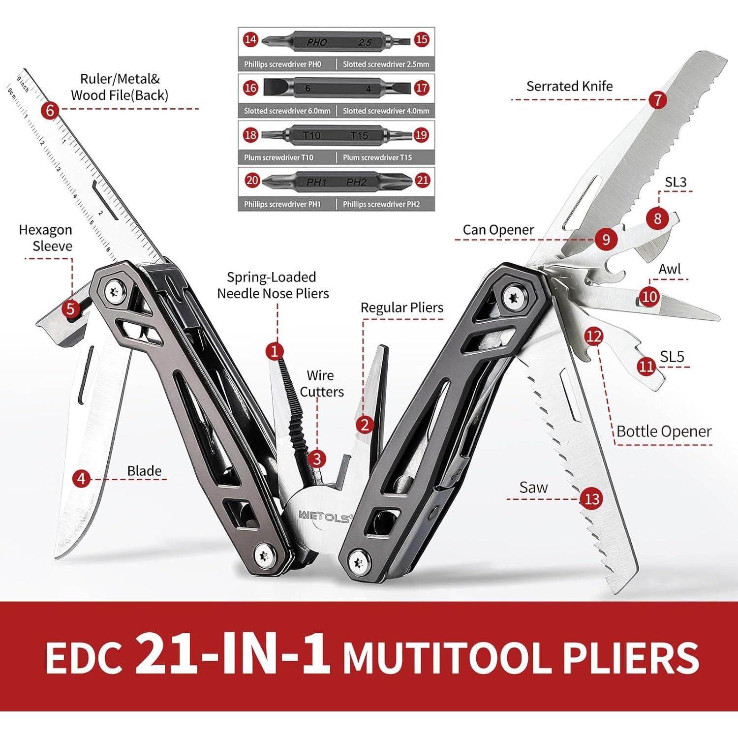 Multiherramienta WETOLS 21 en 1 con Funda EDC Gris