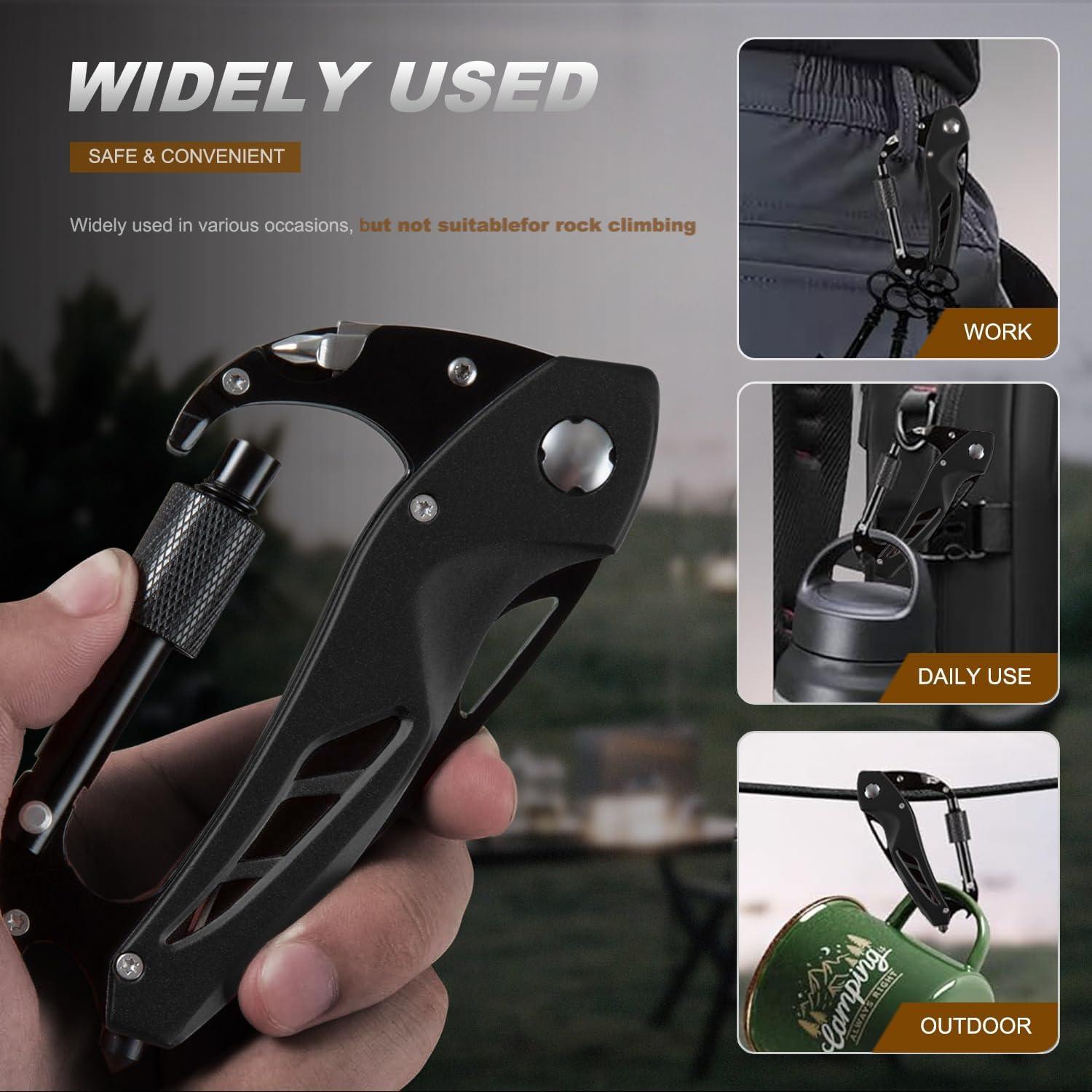 Multitool Carabiner Knife for Men, EDC Keychain with Folding Pocket Knives, Carabiner Clip, Bottle Opener, Window Breaker and Screwdriver, Survival Gear/Gadget for Camping Hiking