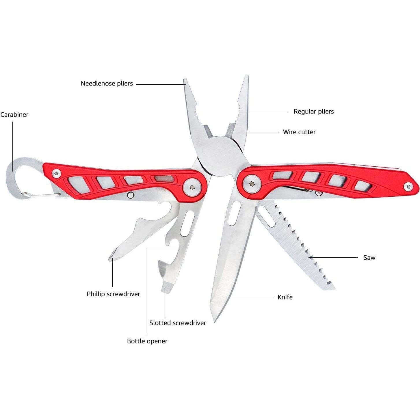 Multiherramienta 8-en-1 Amazon Basics Acero Inoxidable Roja