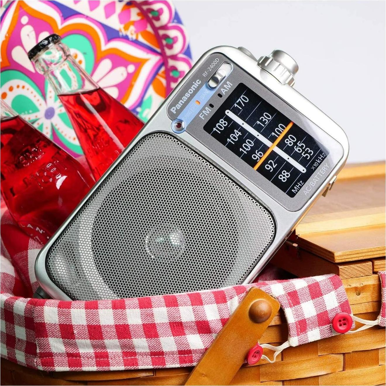 Panasonic Portable AM/FM Radio, Battery Operated Analog Radio, AC Powered, Silver (RF-2400D)