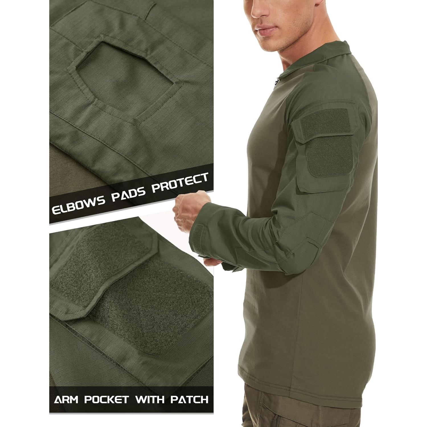 Men's Tactical Military Shirts 1/4 Zip Long Sleeve Shirt with Pockets