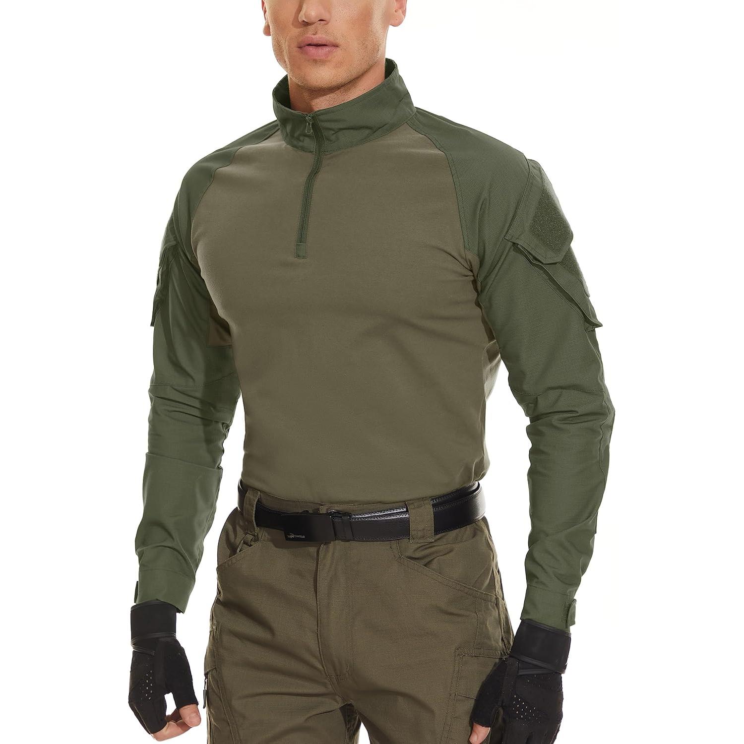 Men's Tactical Military Shirts 1/4 Zip Long Sleeve Shirt with Pockets