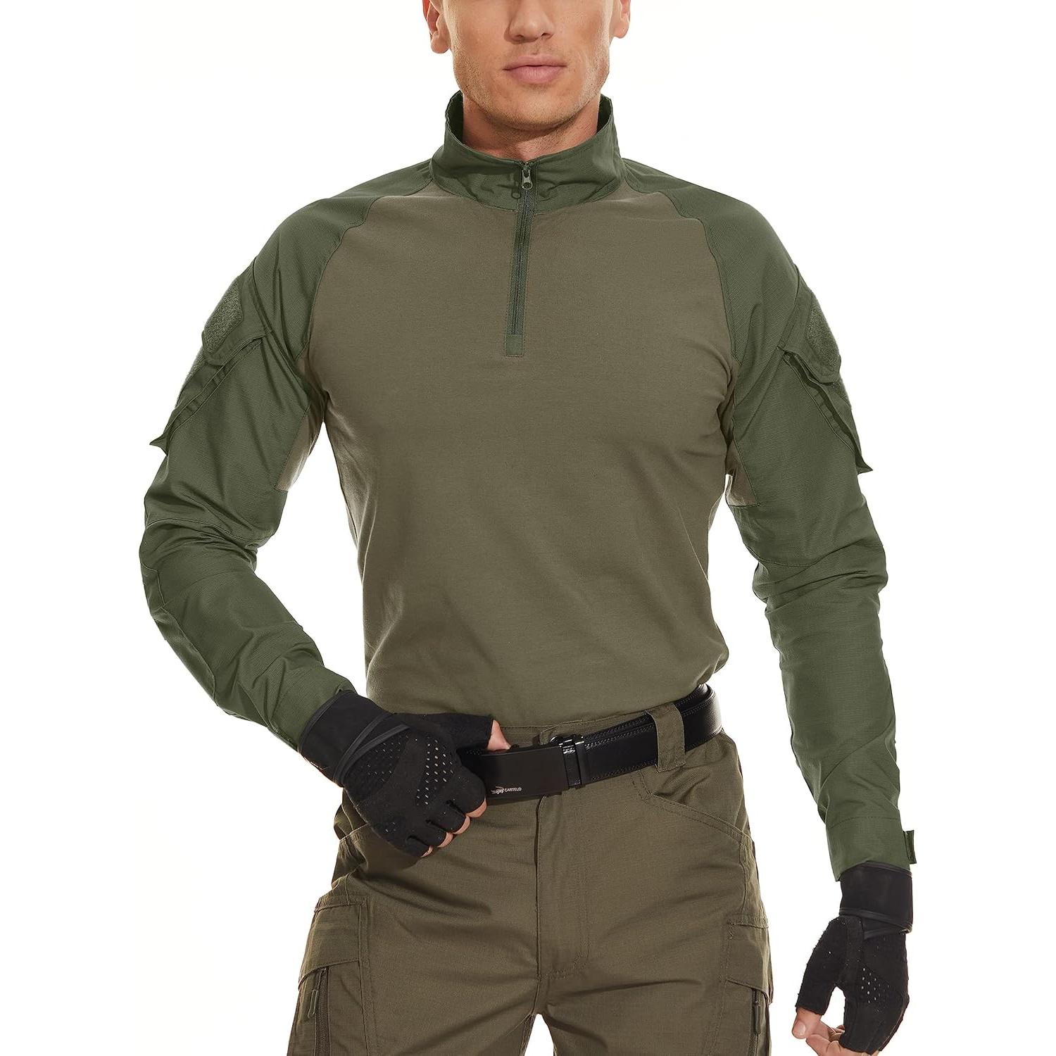 Men's Tactical Military Shirts 1/4 Zip Long Sleeve Shirt with Pockets