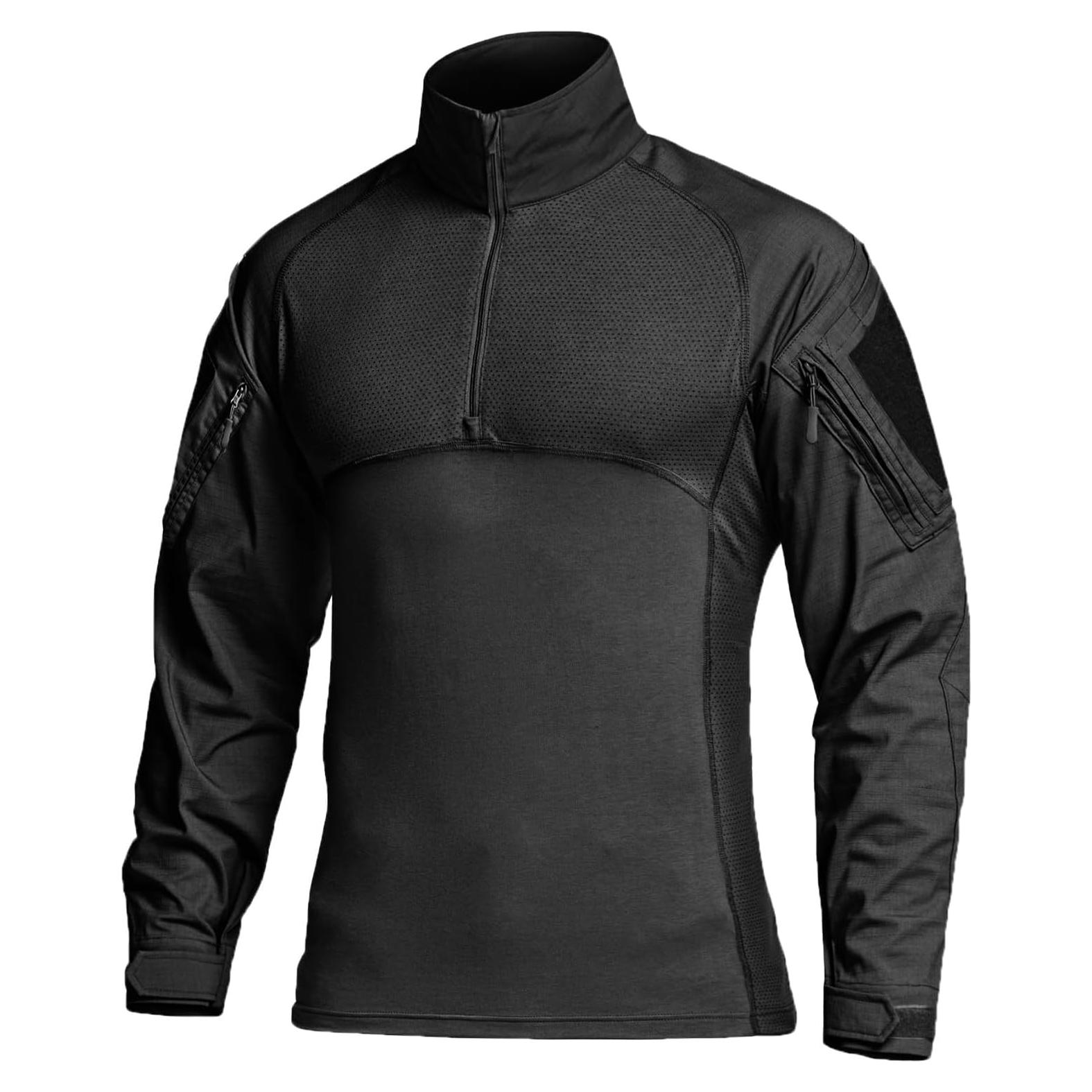 Men's Combat Shirt Tactical 1/4 Zip Long Sleeve Military BDU Shirts Camo EDC Top with Pockets