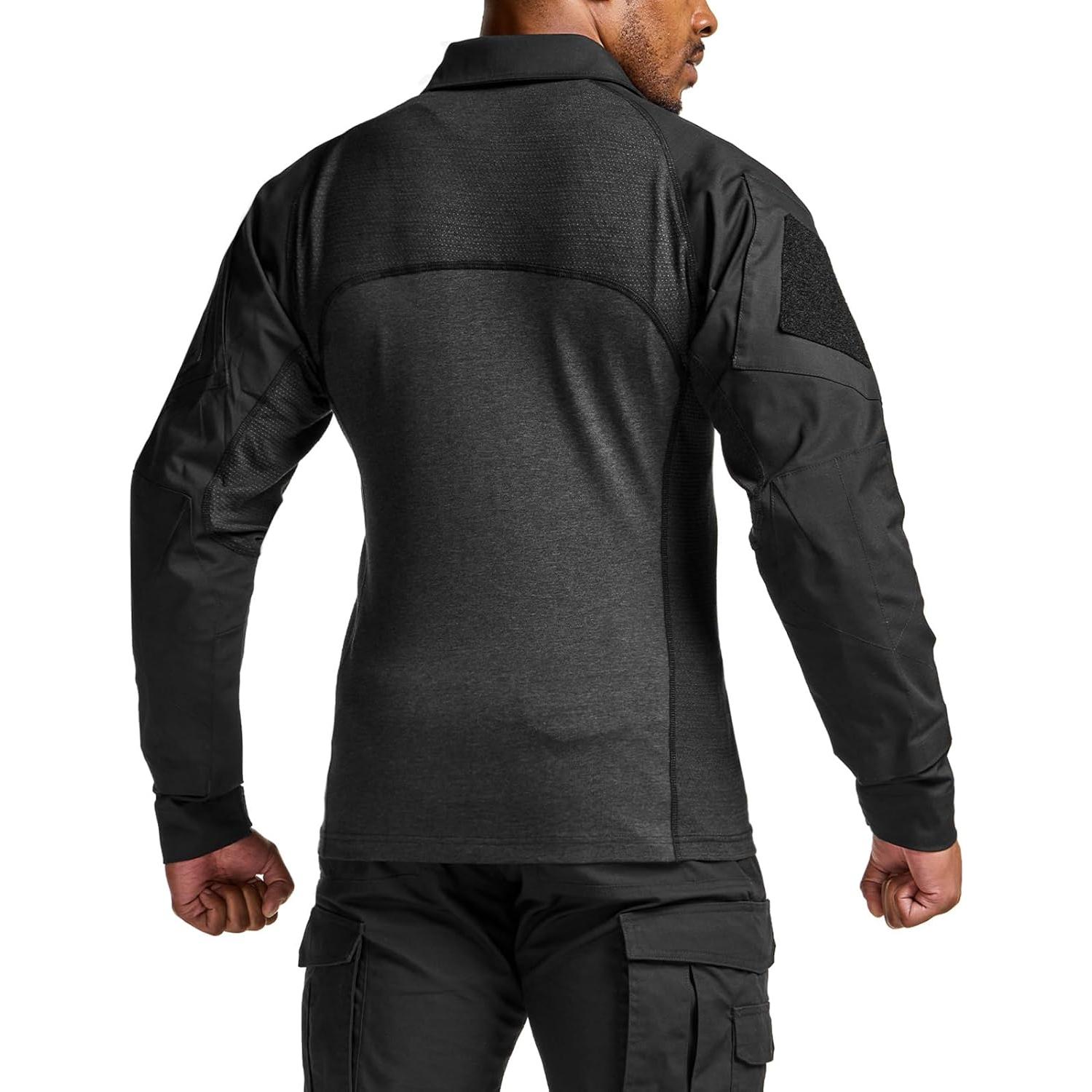 Men's Combat Shirt Tactical 1/4 Zip Long Sleeve Military BDU Shirts Camo EDC Top with Pockets