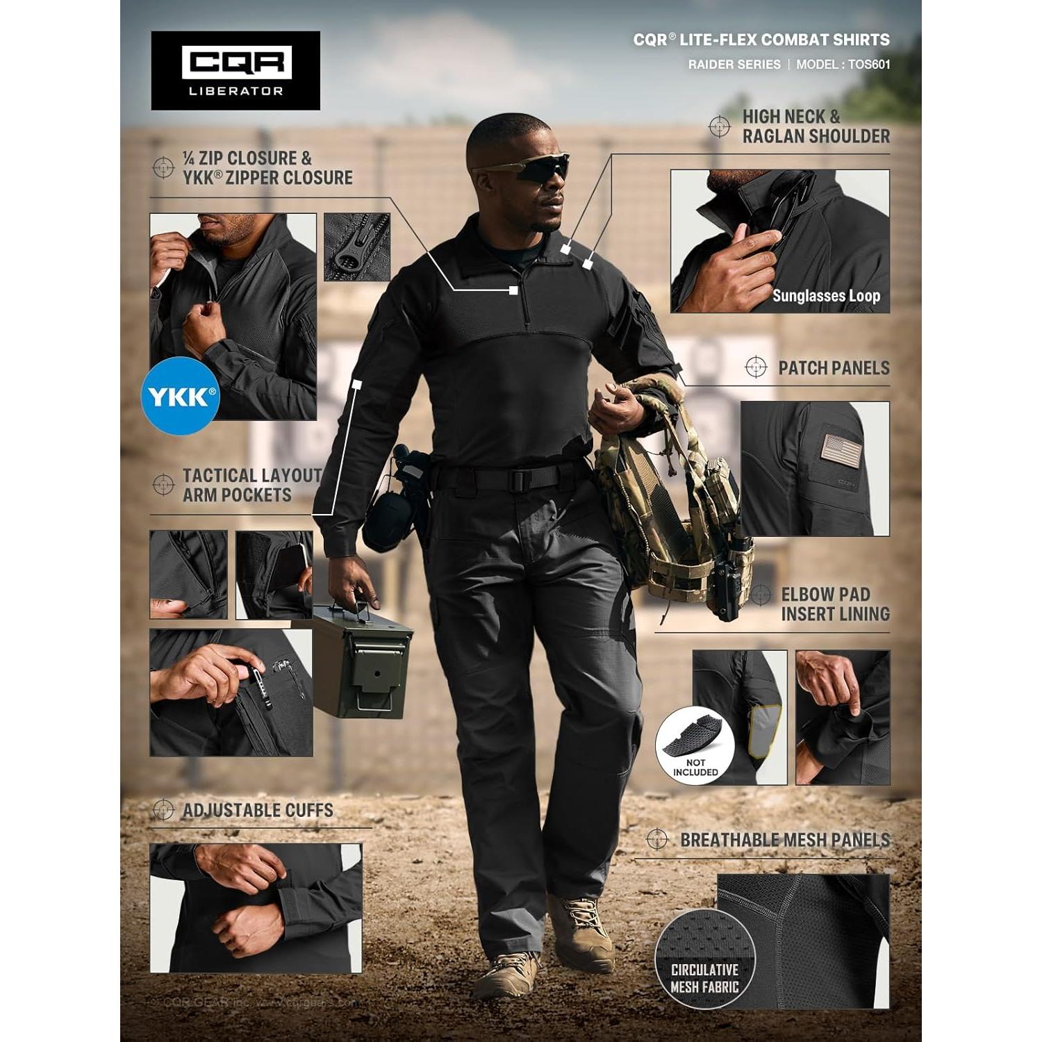 Men's Combat Shirt Tactical 1/4 Zip Long Sleeve Military BDU Shirts Camo EDC Top with Pockets