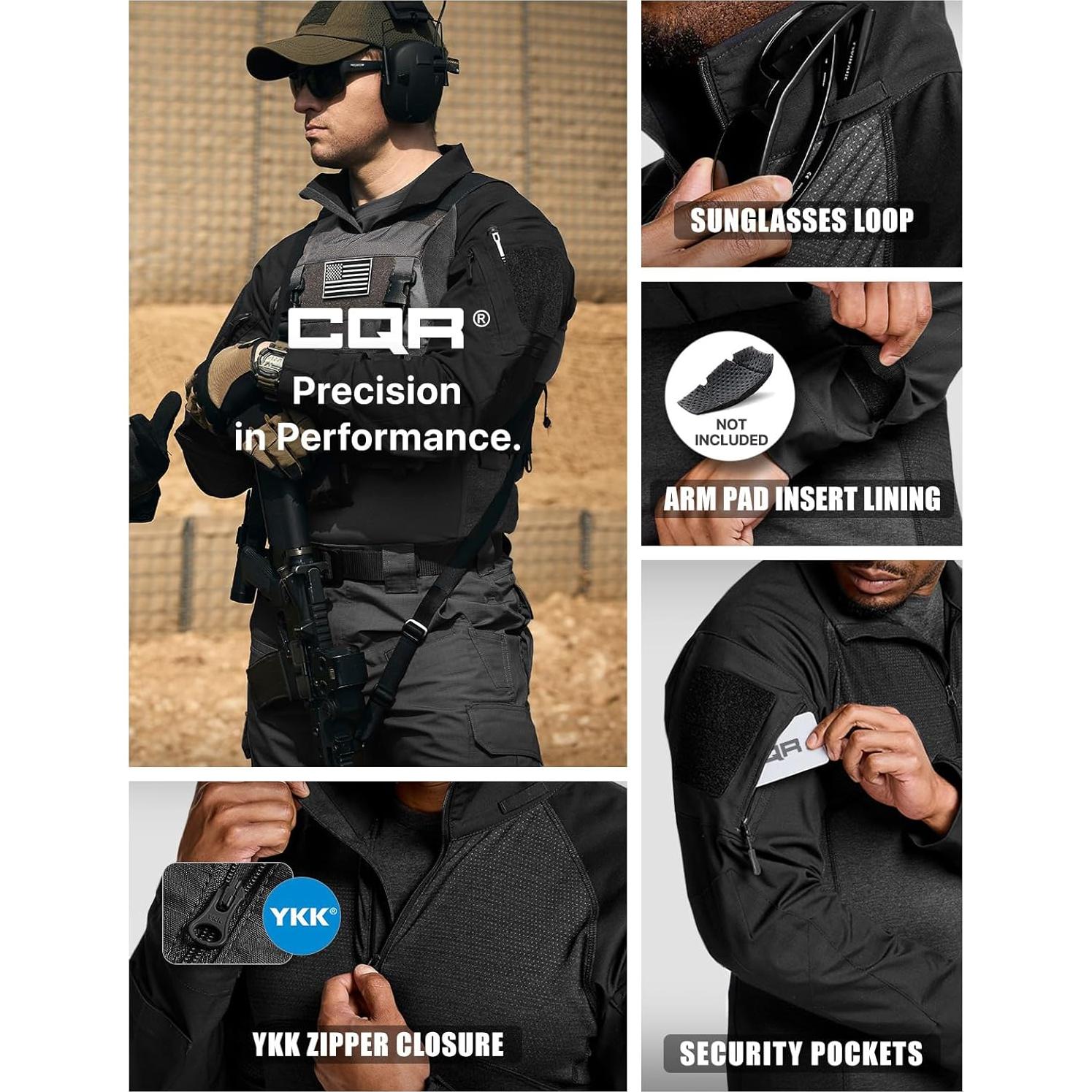 Men's Combat Shirt Tactical 1/4 Zip Long Sleeve Military BDU Shirts Camo EDC Top with Pockets