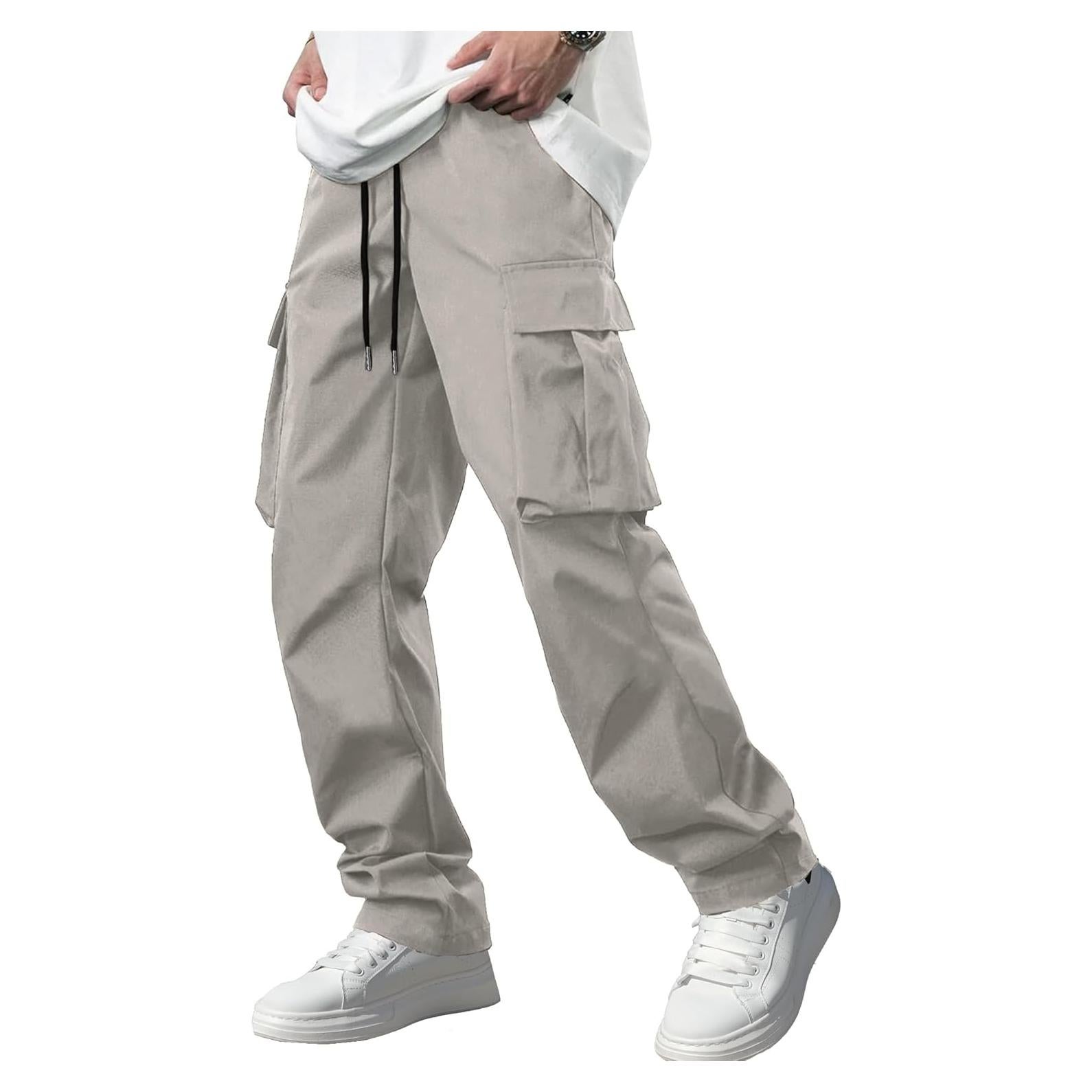 Comdecevis Men's Casual Cargo Pants Workout Joggers Stretch Sweatpants Hiking Drawstring Tactical Pants with Multi Pockets