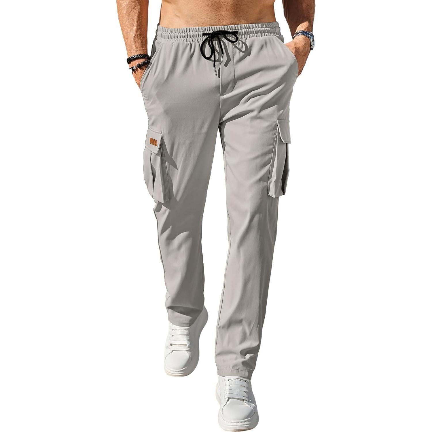 Comdecevis Men's Casual Cargo Pants Workout Joggers Stretch Sweatpants Hiking Drawstring Tactical Pants with Multi Pockets