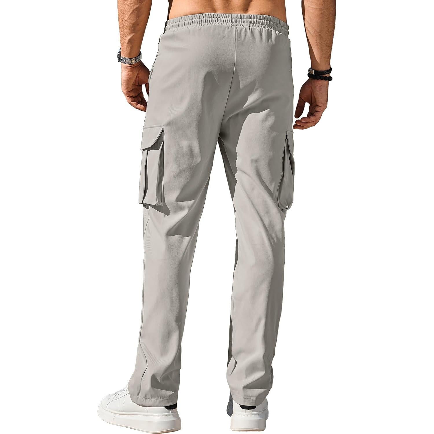 Comdecevis Men's Casual Cargo Pants Workout Joggers Stretch Sweatpants Hiking Drawstring Tactical Pants with Multi Pockets