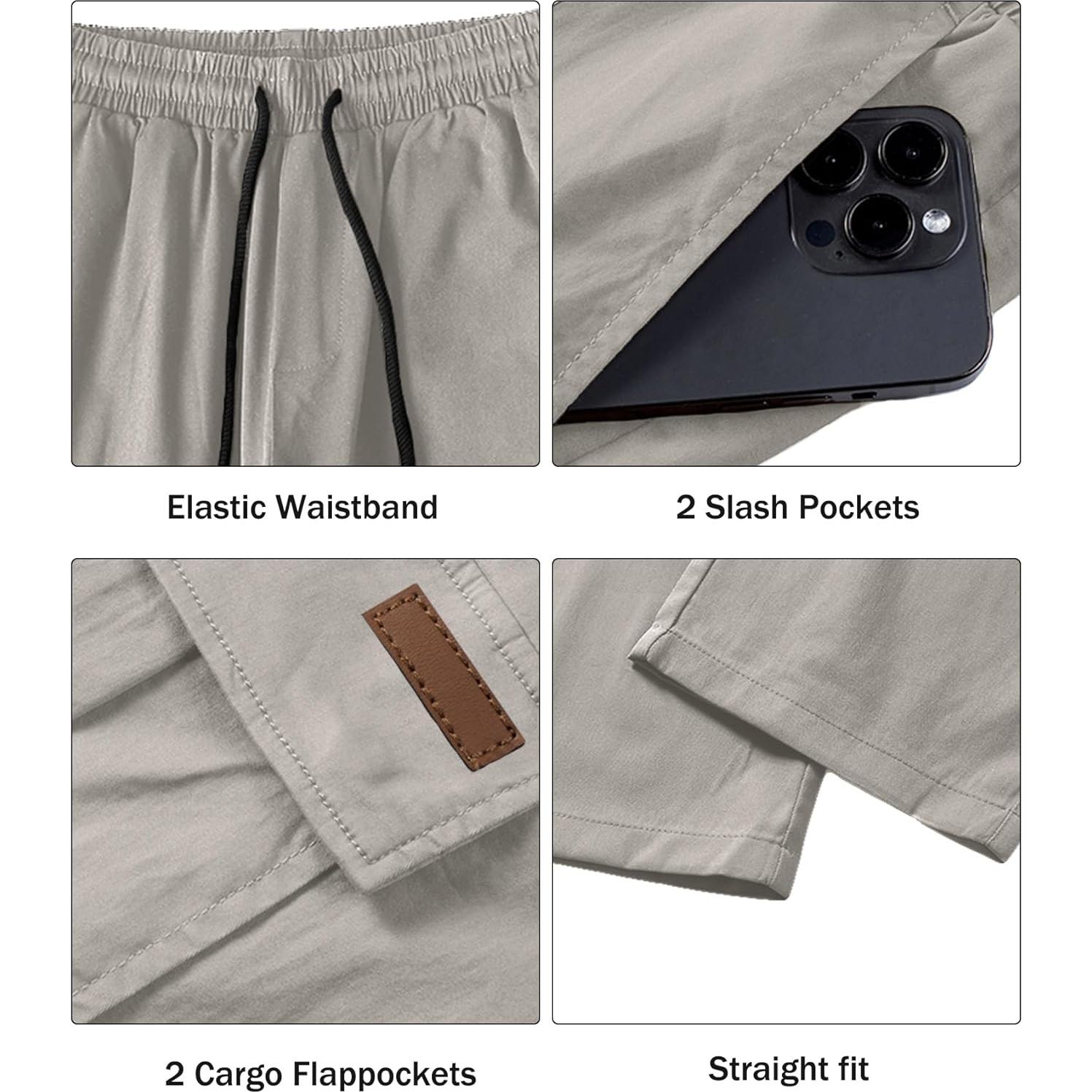 Comdecevis Men's Casual Cargo Pants Workout Joggers Stretch Sweatpants Hiking Drawstring Tactical Pants with Multi Pockets