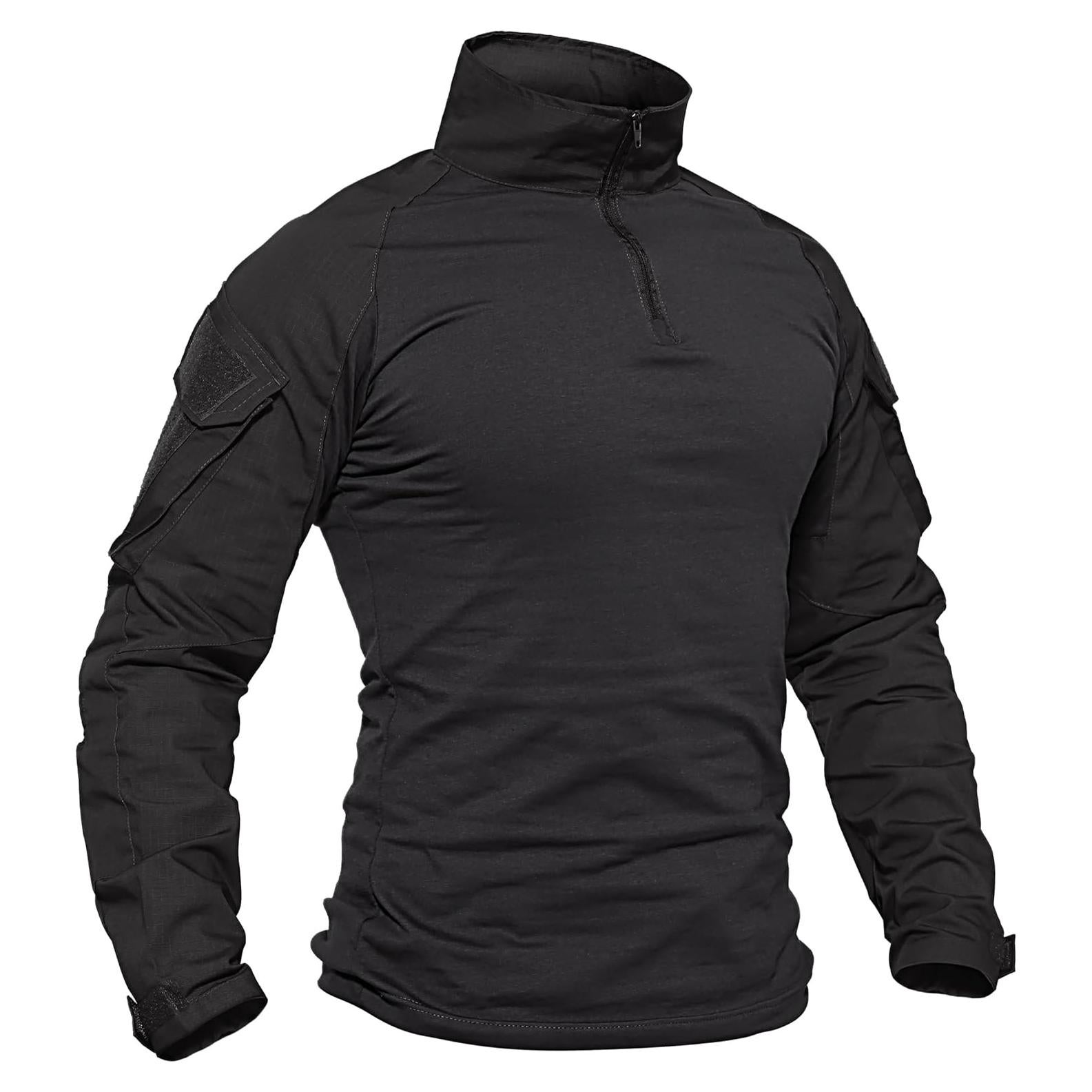 Men's Tactical Shirt Long Sleeve Combat Shirt 1/4 Zip with Pockets Military Army Paintball Airsoft Breathable