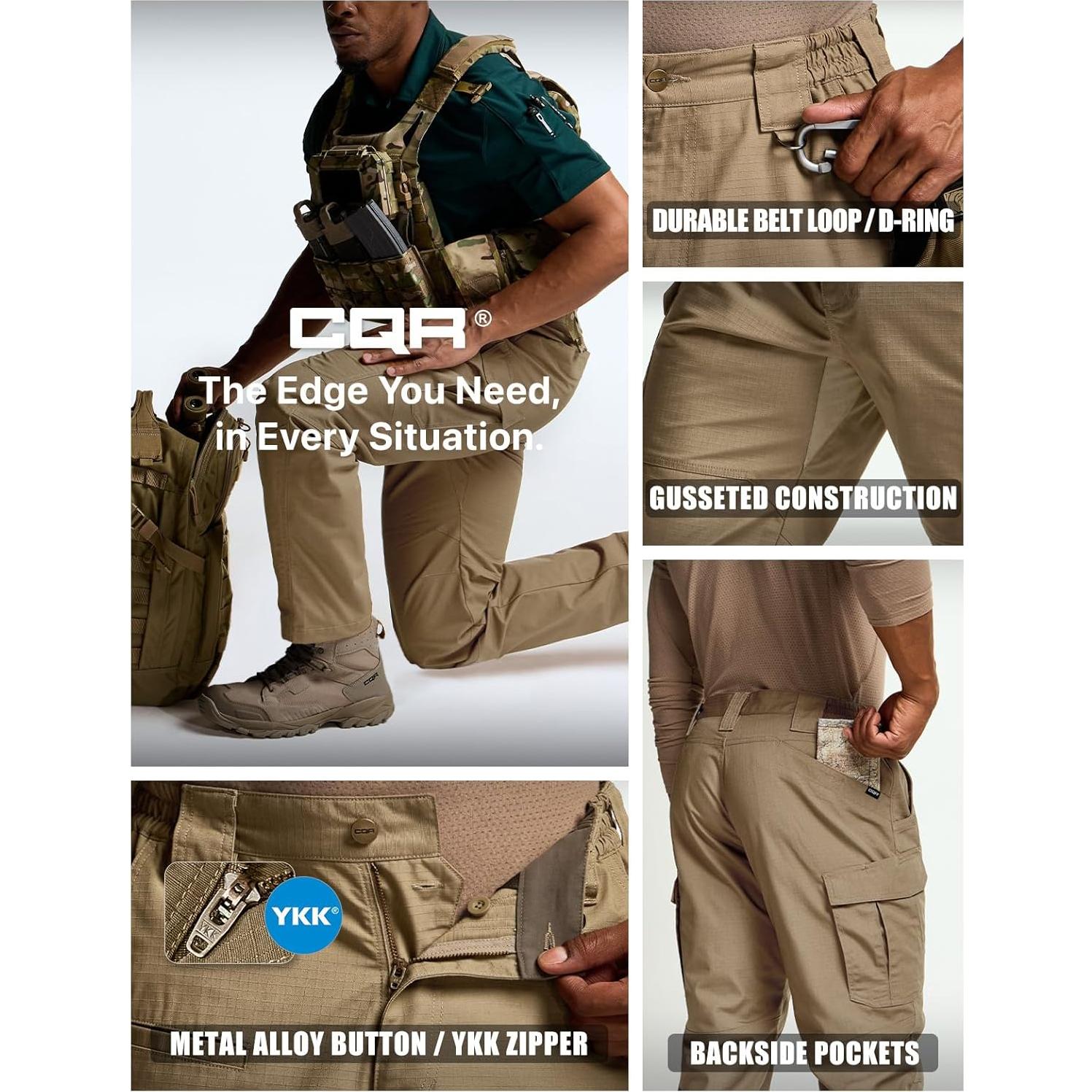 CQR Men's Tactical Pants, Water Resistant Ripstop Cargo Pants, Lightweight EDC Work Hiking Pants, Outdoor Apparel