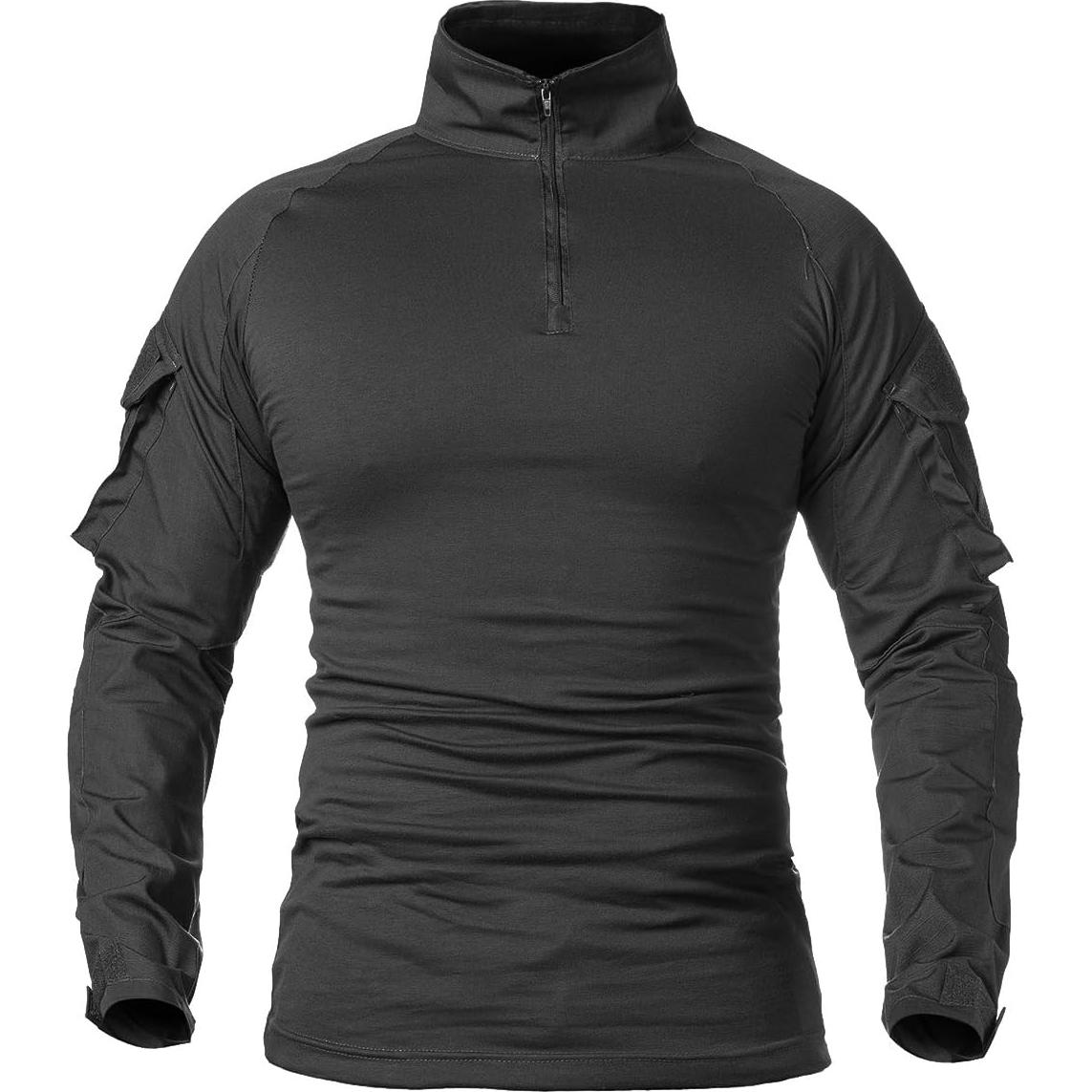 Men's Military Tactical Army Combat Long Sleeve Shirt Slim Fit Camo T-Shirt with 1/4 Zipper