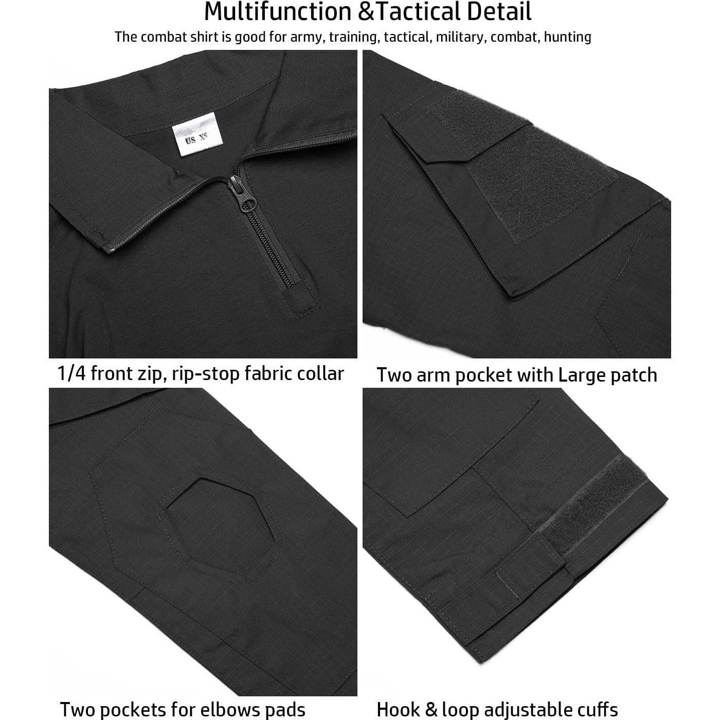 Men's Military Tactical Army Combat Long Sleeve Shirt Slim Fit Camo T-Shirt with 1/4 Zipper