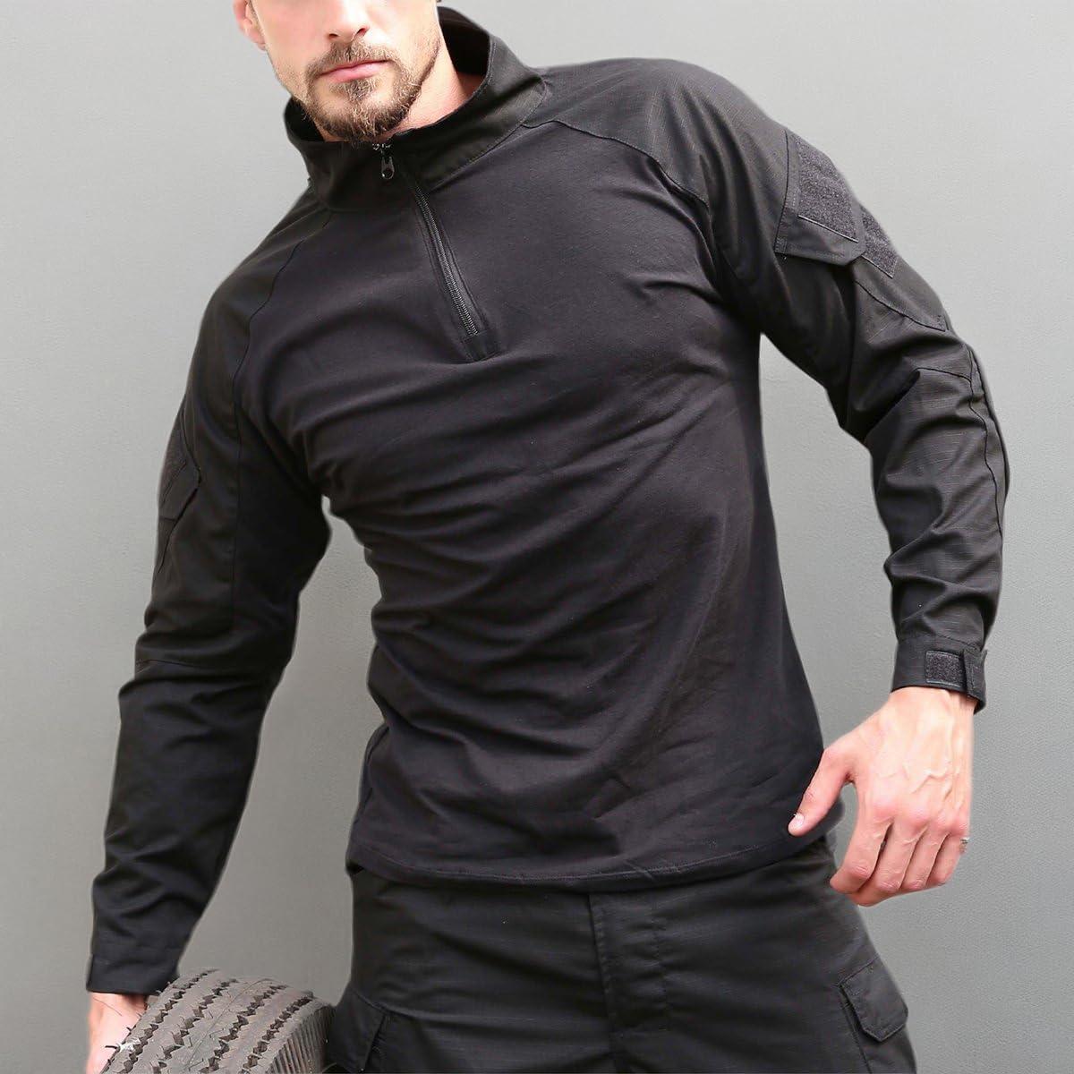 Men's Military Tactical Army Combat Long Sleeve Shirt Slim Fit Camo T-Shirt with 1/4 Zipper