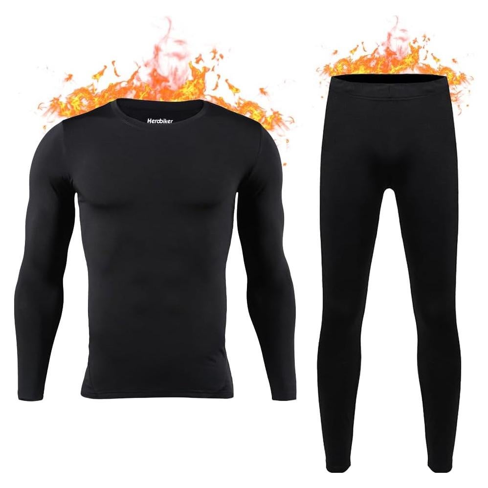 HEROBIKER Long Johns Thermal Underwear for Men Skiing Winter Warm Hunting Gear Fleece Lined Base Layer Set Top Bottom