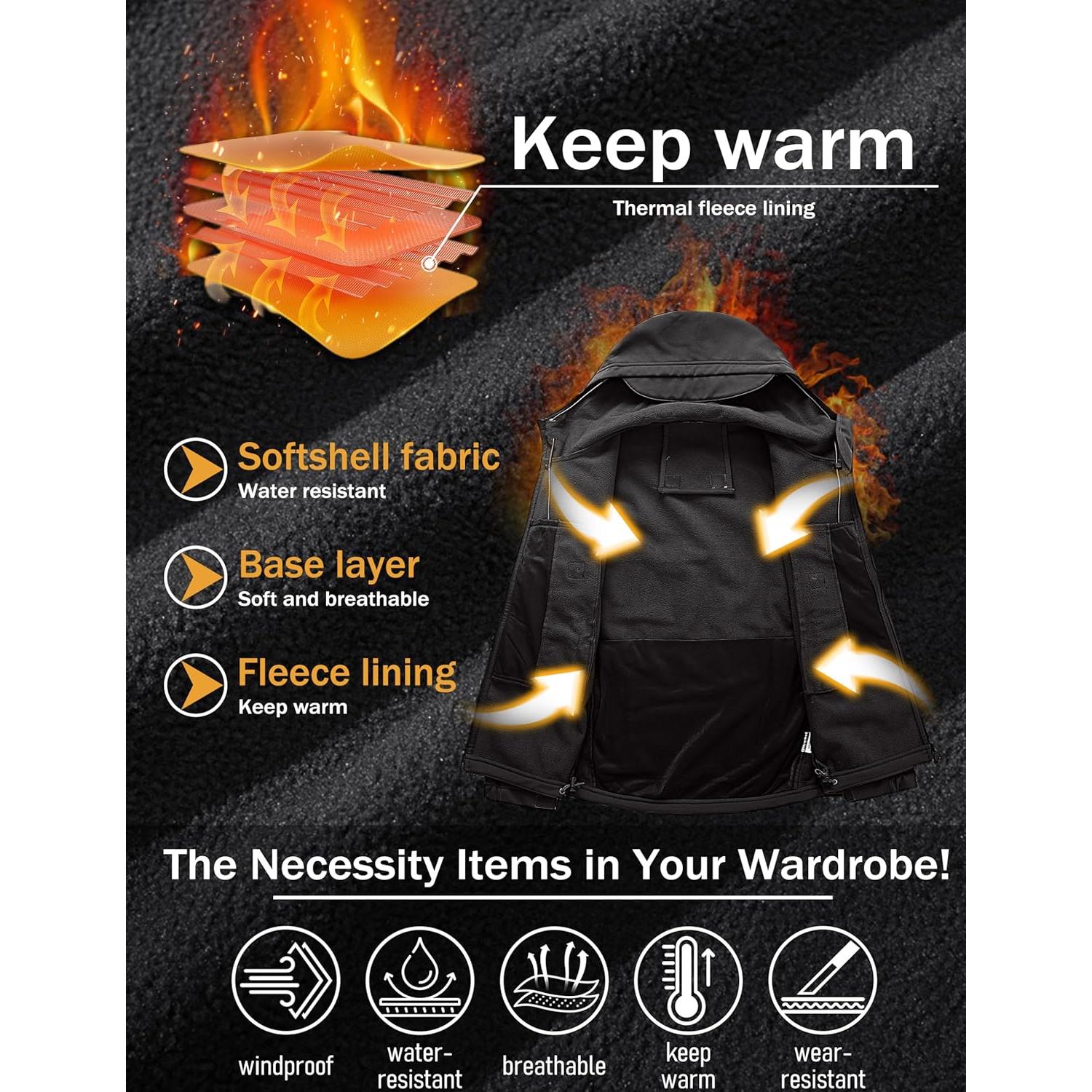 Men's Jacket Tactical Performance Waterproof Softshell Jackets Fleece Lined Ski Snow Winter Windbreaker