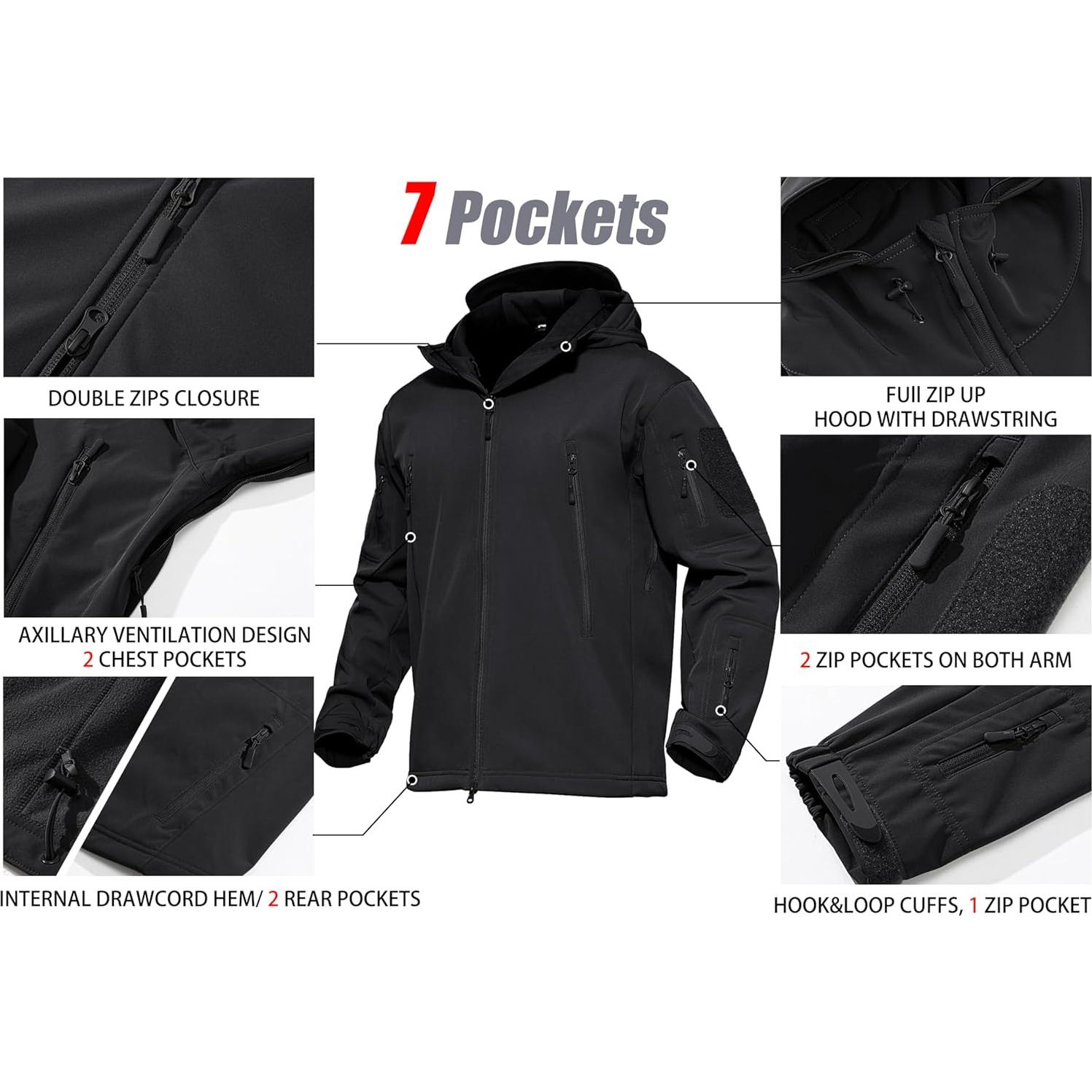 Men's Jacket Tactical Performance Waterproof Softshell Jackets Fleece Lined Ski Snow Winter Windbreaker
