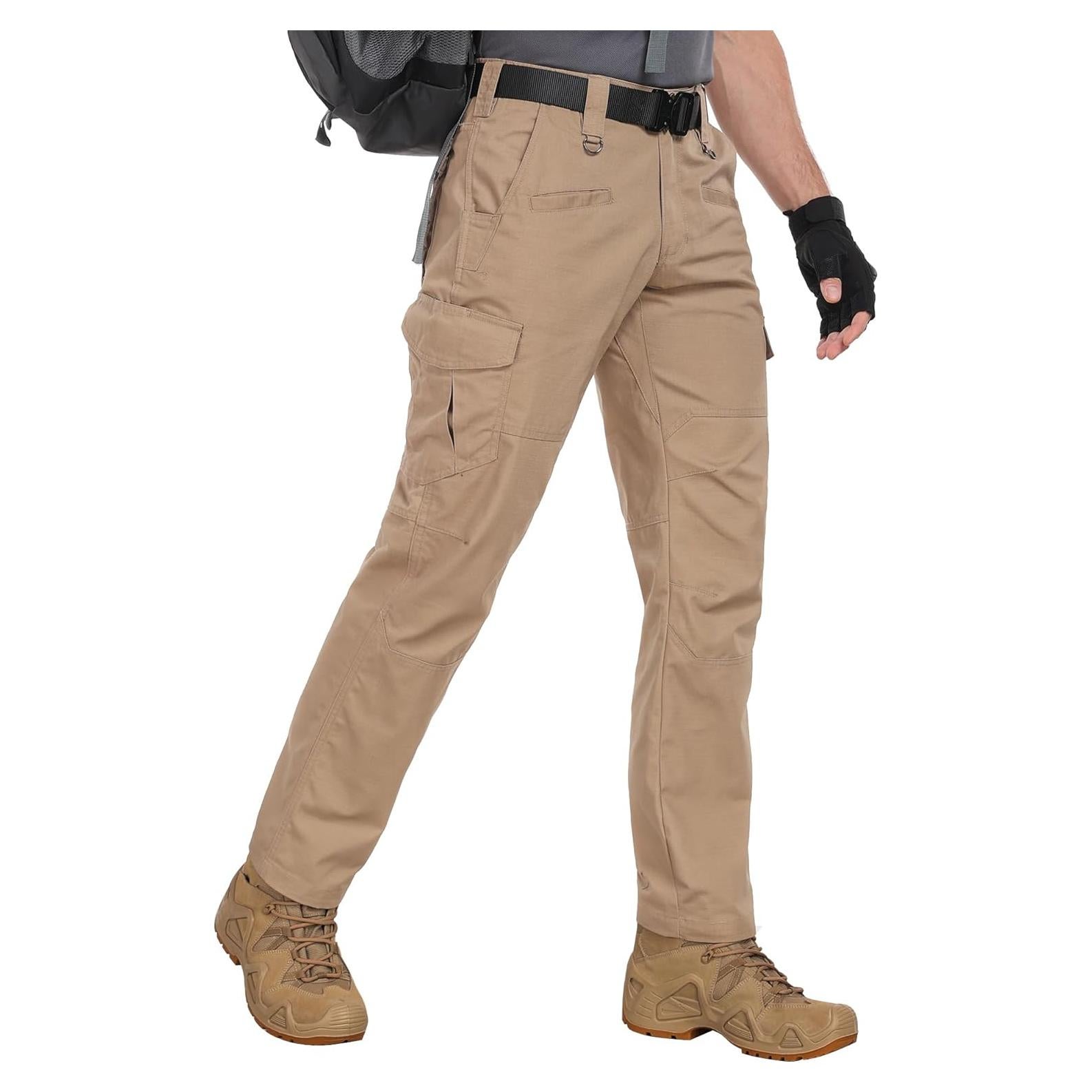 Men's Cargo Pants Ripstop Water Resistant Hiking Work Pants Outdoor Multi Pockets Army Tactical Pants (Not Belt)