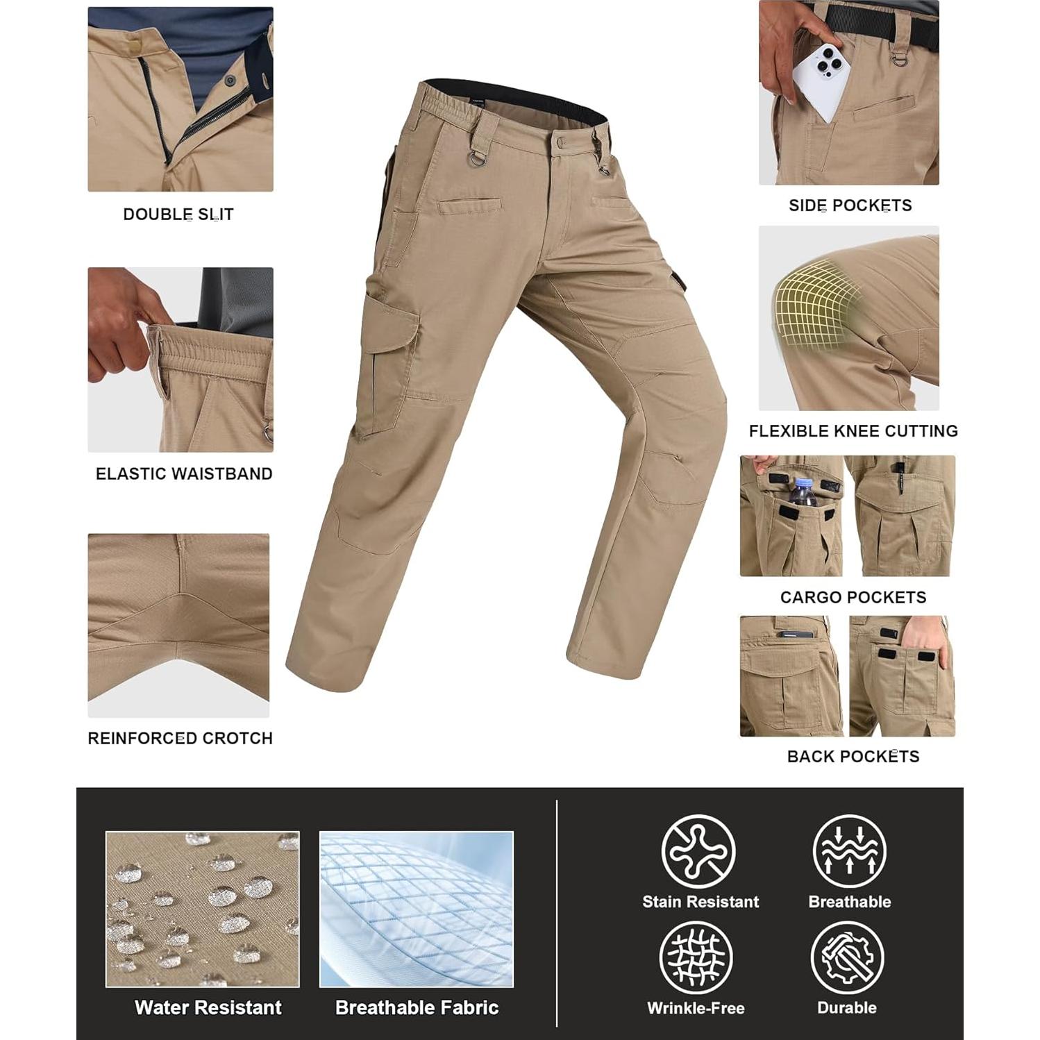 Men's Cargo Pants Ripstop Water Resistant Hiking Work Pants Outdoor Multi Pockets Army Tactical Pants (Not Belt)