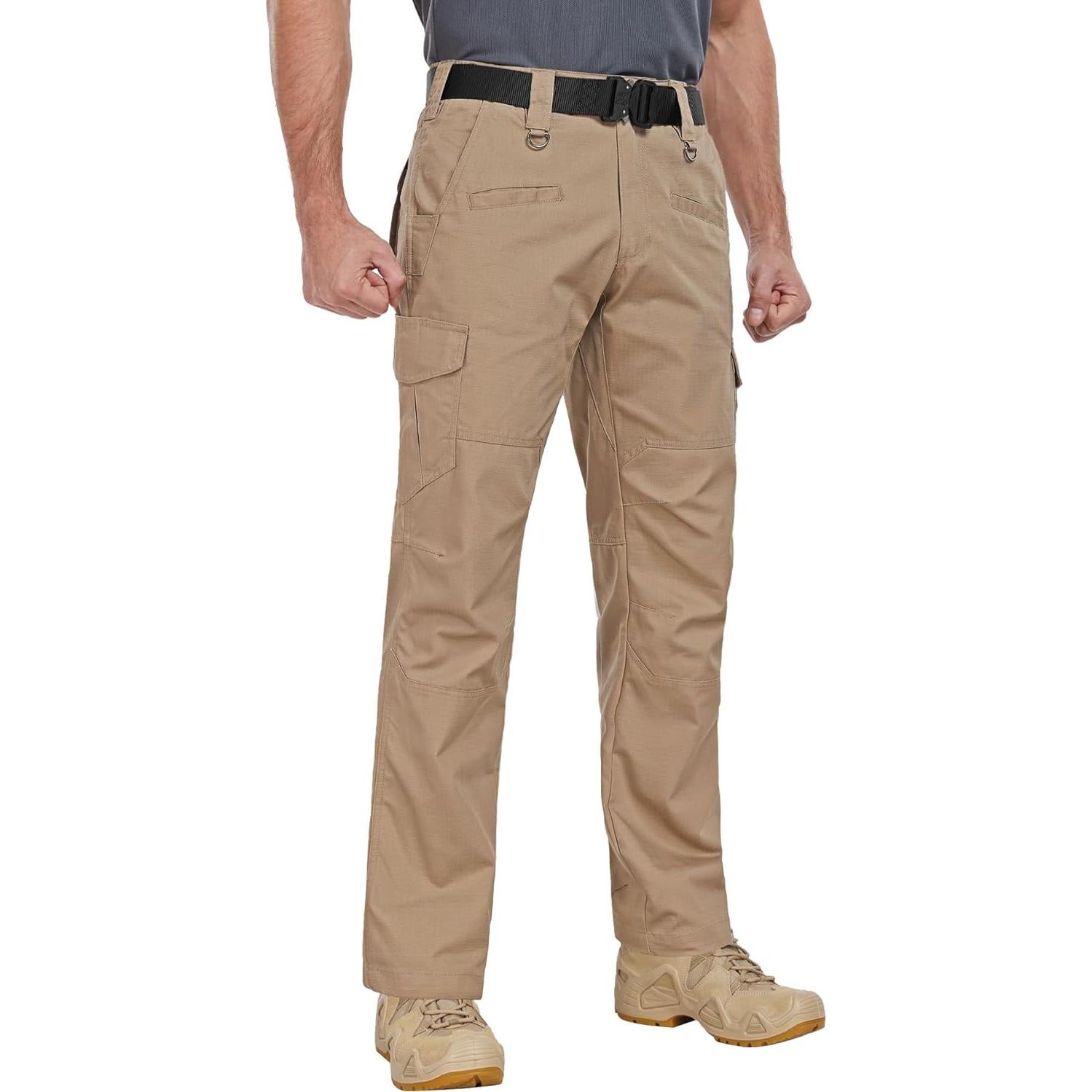 Men's Cargo Pants Ripstop Water Resistant Hiking Work Pants Outdoor Multi Pockets Army Tactical Pants (Not Belt)