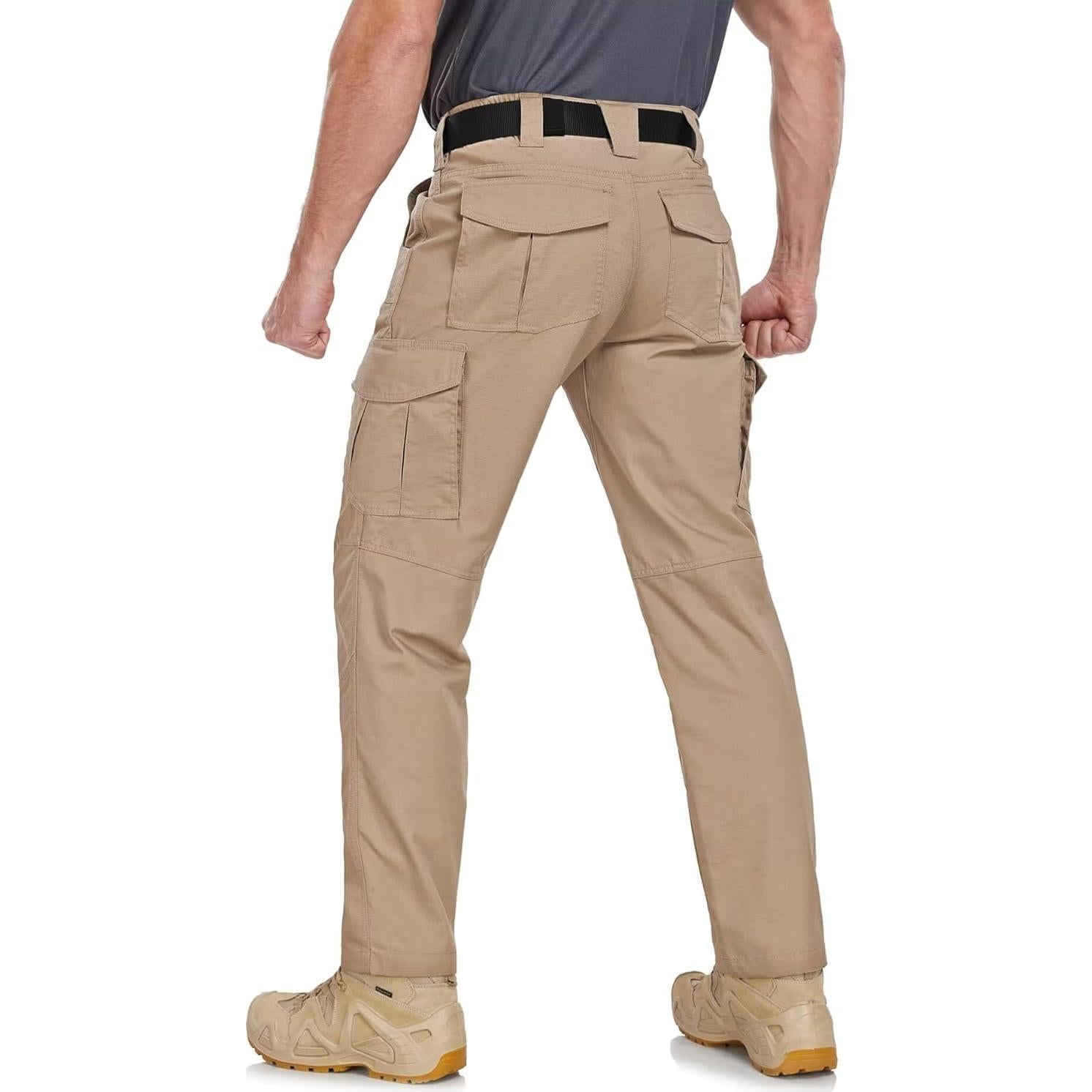 Men's Cargo Pants Ripstop Water Resistant Hiking Work Pants Outdoor Multi Pockets Army Tactical Pants (Not Belt)