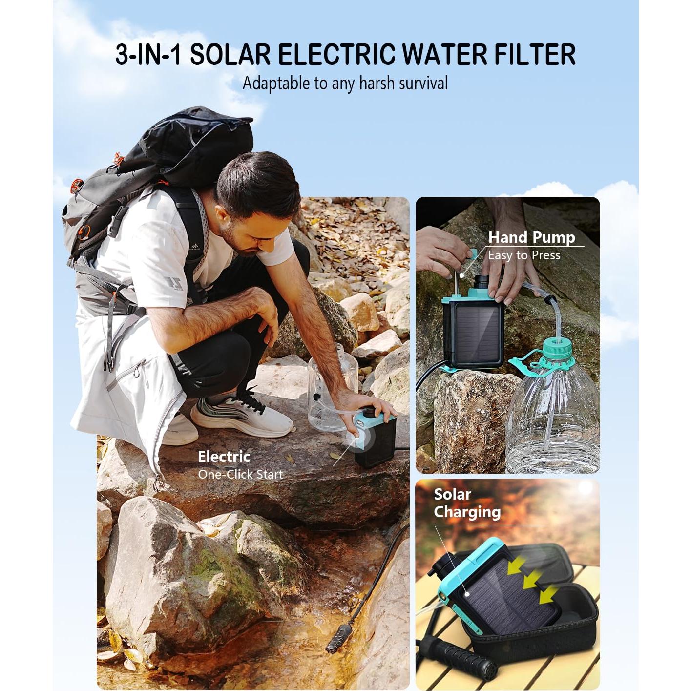 Purificador de Agua Solar BK-3000 3 en 1 para Camping