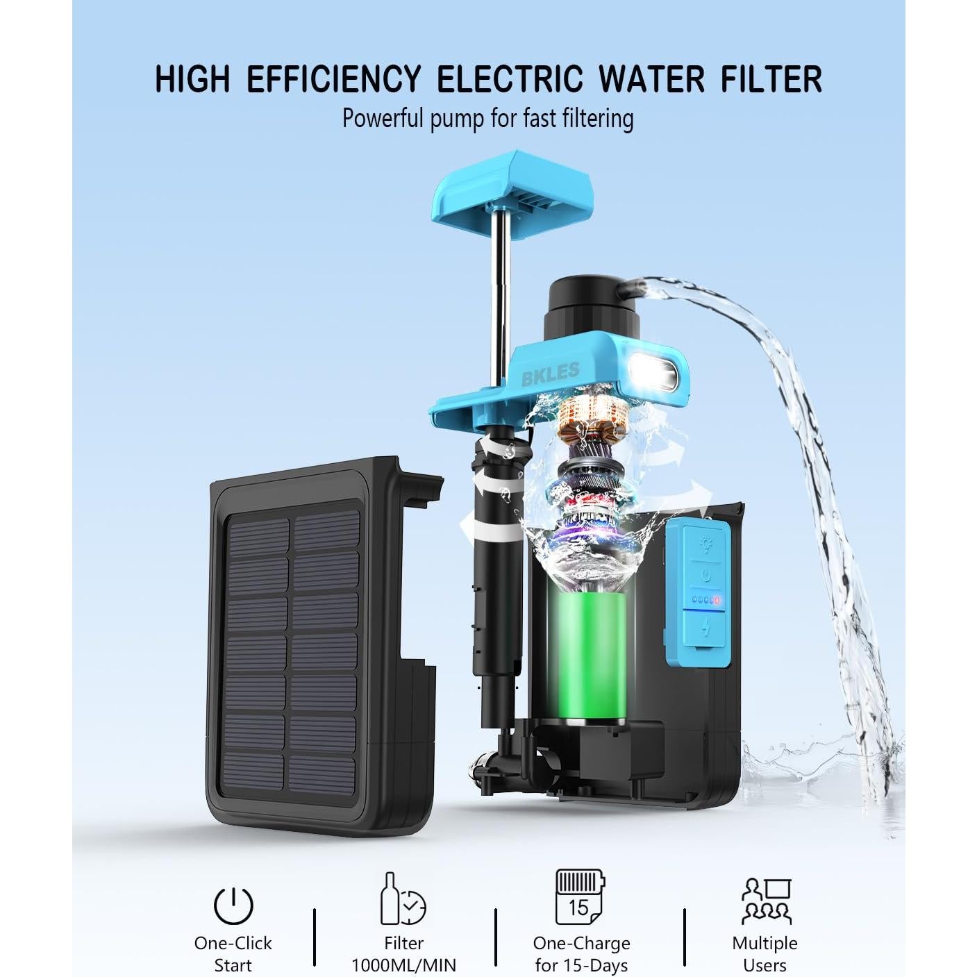 Purificador de Agua Solar BK-3000 3 en 1 para Camping