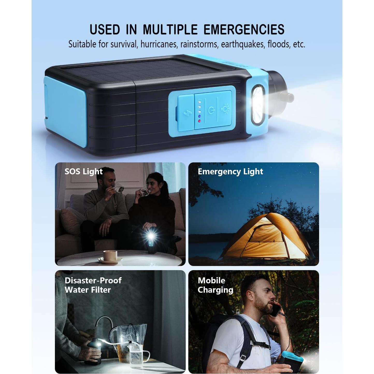 Purificador de Agua Solar BK-3000 3 en 1 para Camping