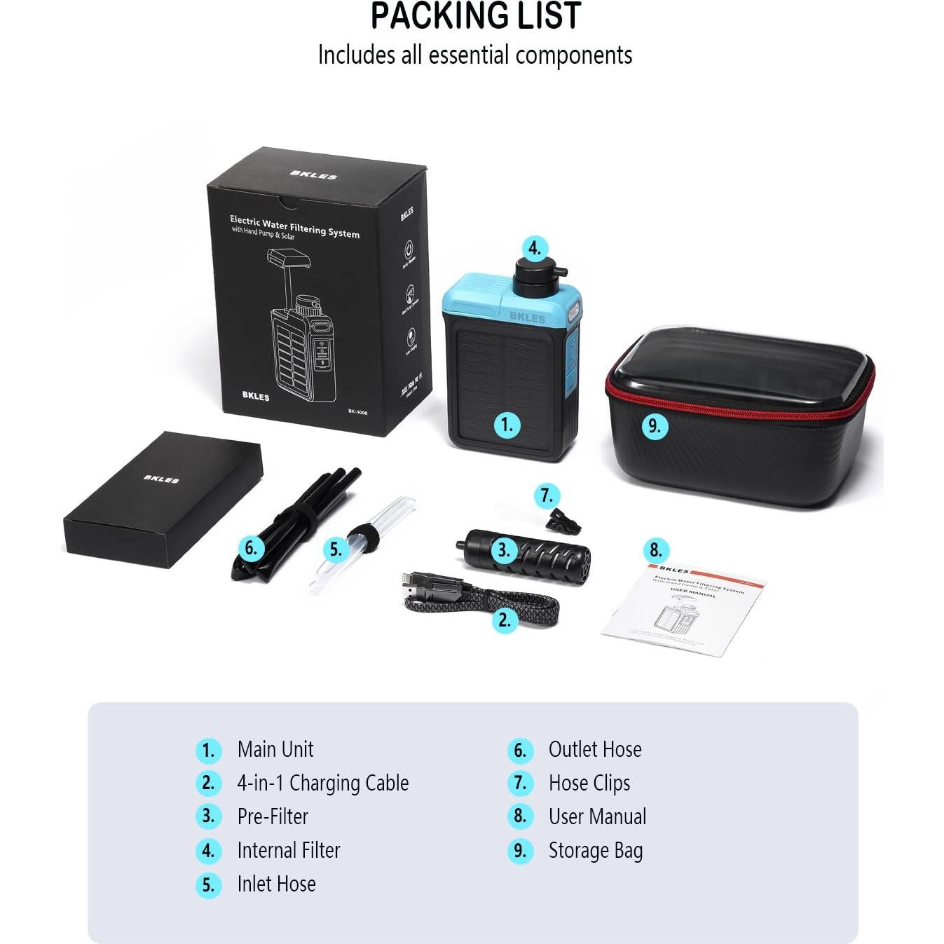 Purificador de Agua Solar BK-3000 3 en 1 para Camping