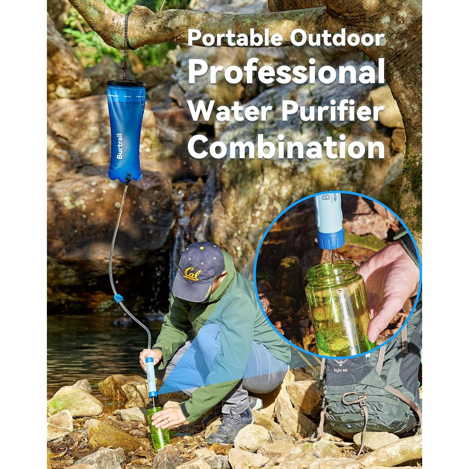 Filtro de Agua Burtrail Pro 3L, Purificador Camping 0.01µm