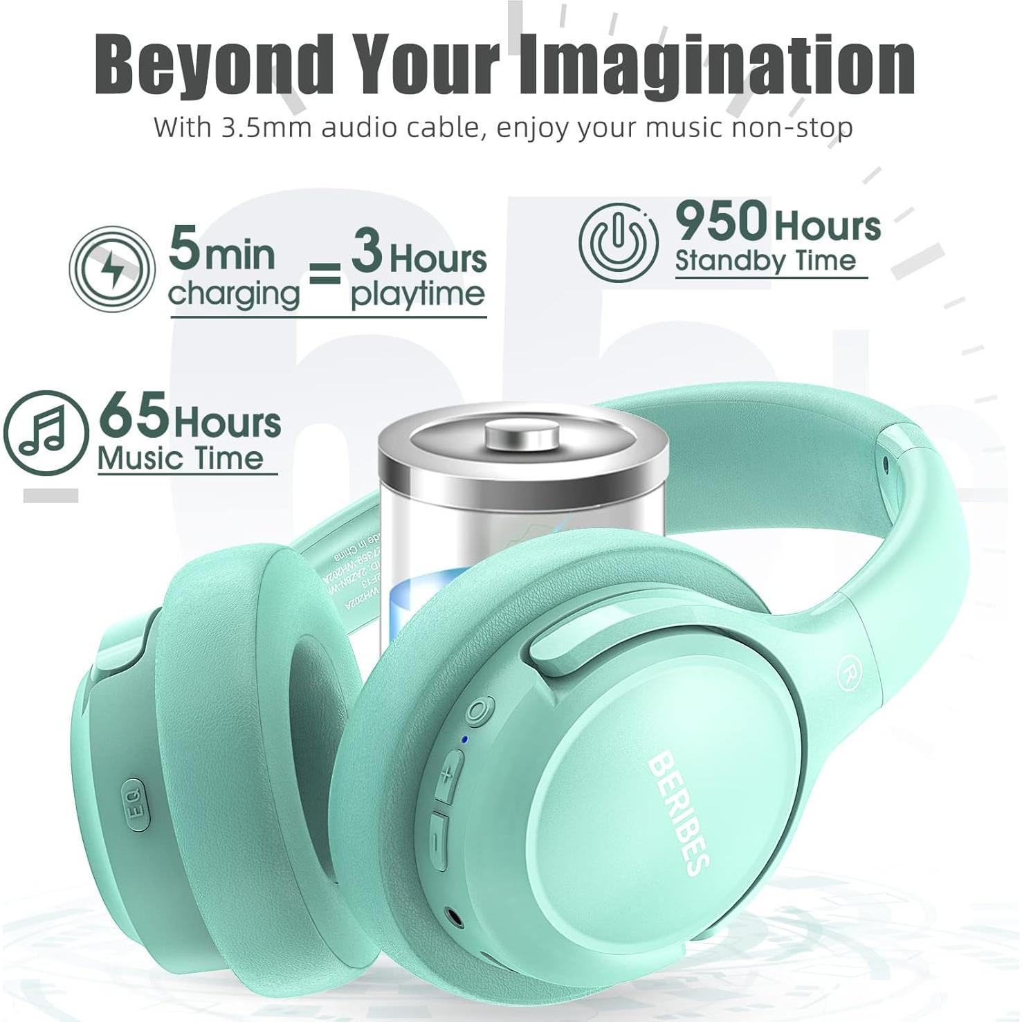 Auriculares Inalámbricos BERIBES WH202A 65H Bluetooth Verde