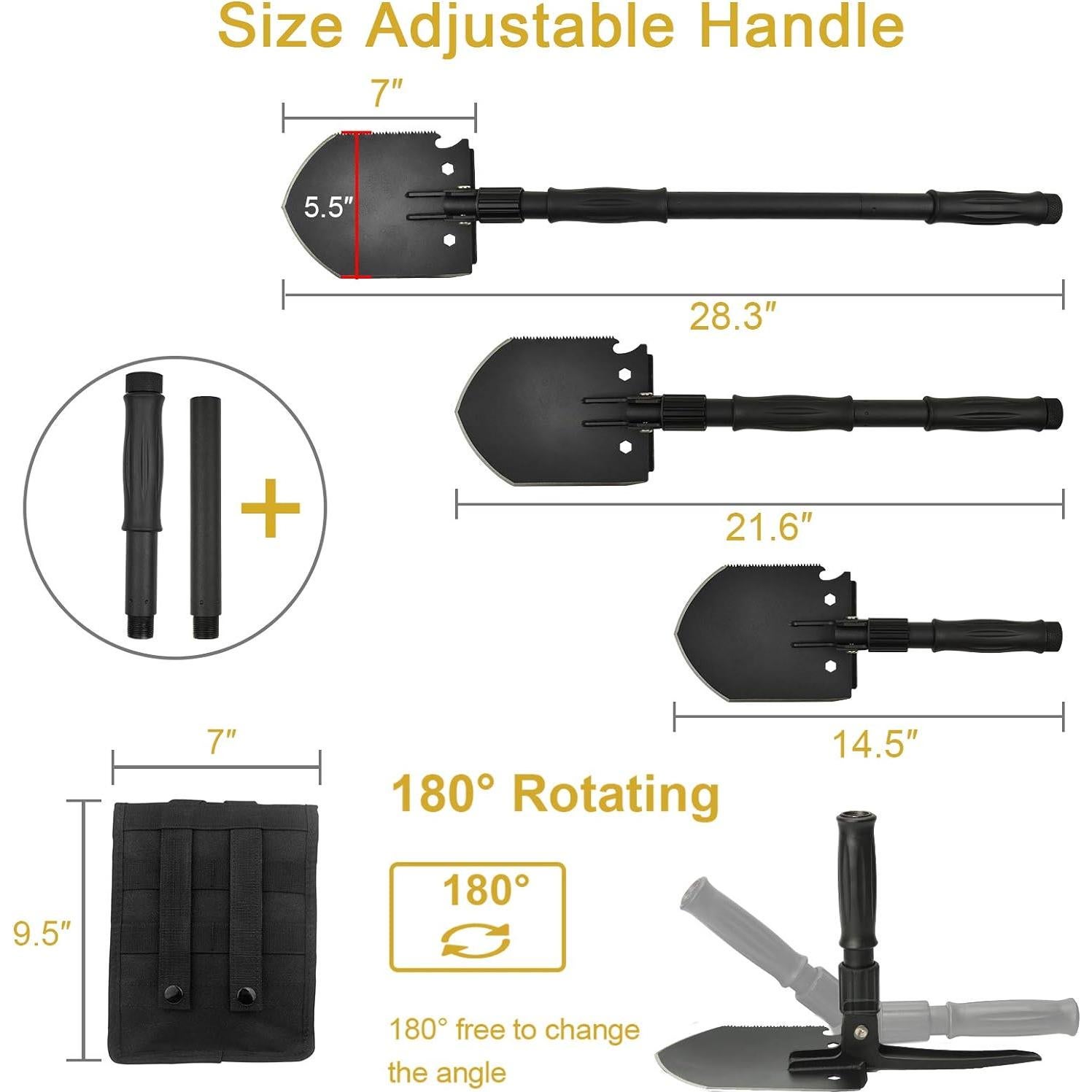 Pala de Supervivencia Yeacool 71.88 cm Plegable Multiherramienta