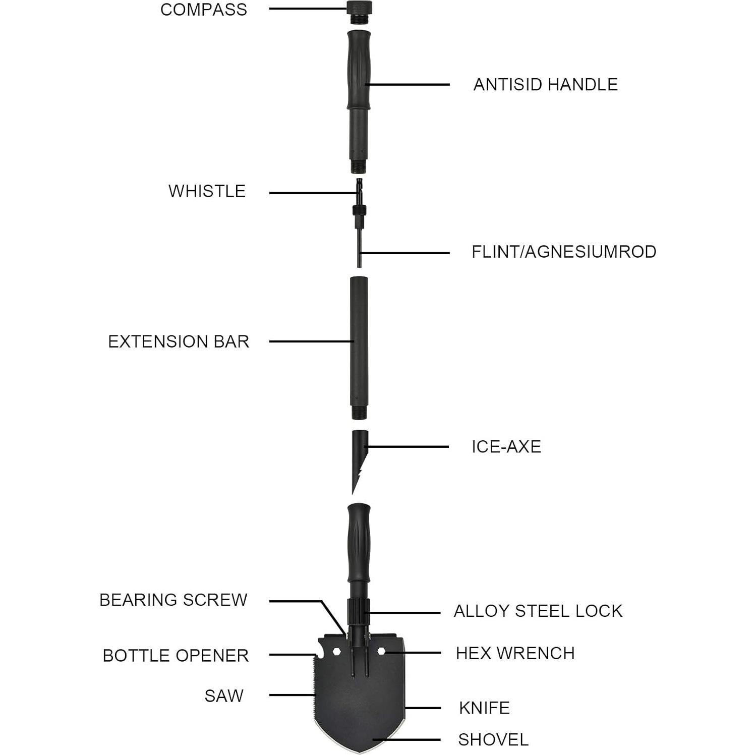 Pala de Supervivencia Yeacool 71.88 cm Plegable Multiherramienta
